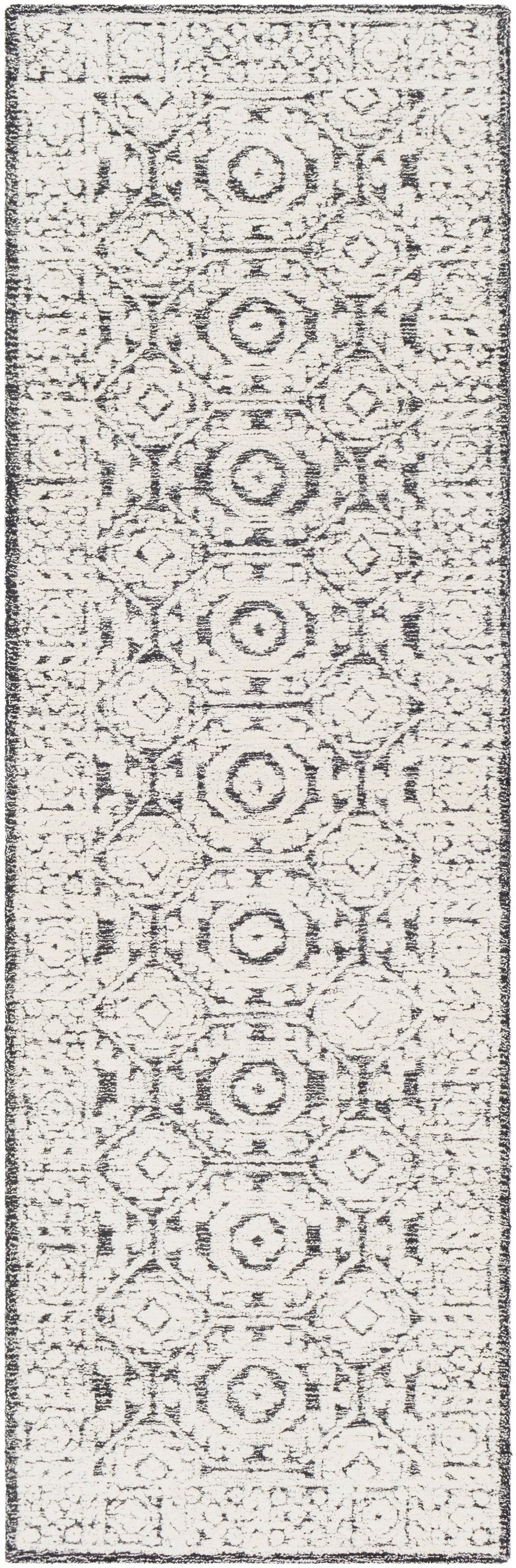 Surya LOU2303-268 Louvre 2 x 8 (ft) Tufted Wool Black Rectangular Indoor Medallion Vintage Runner rug