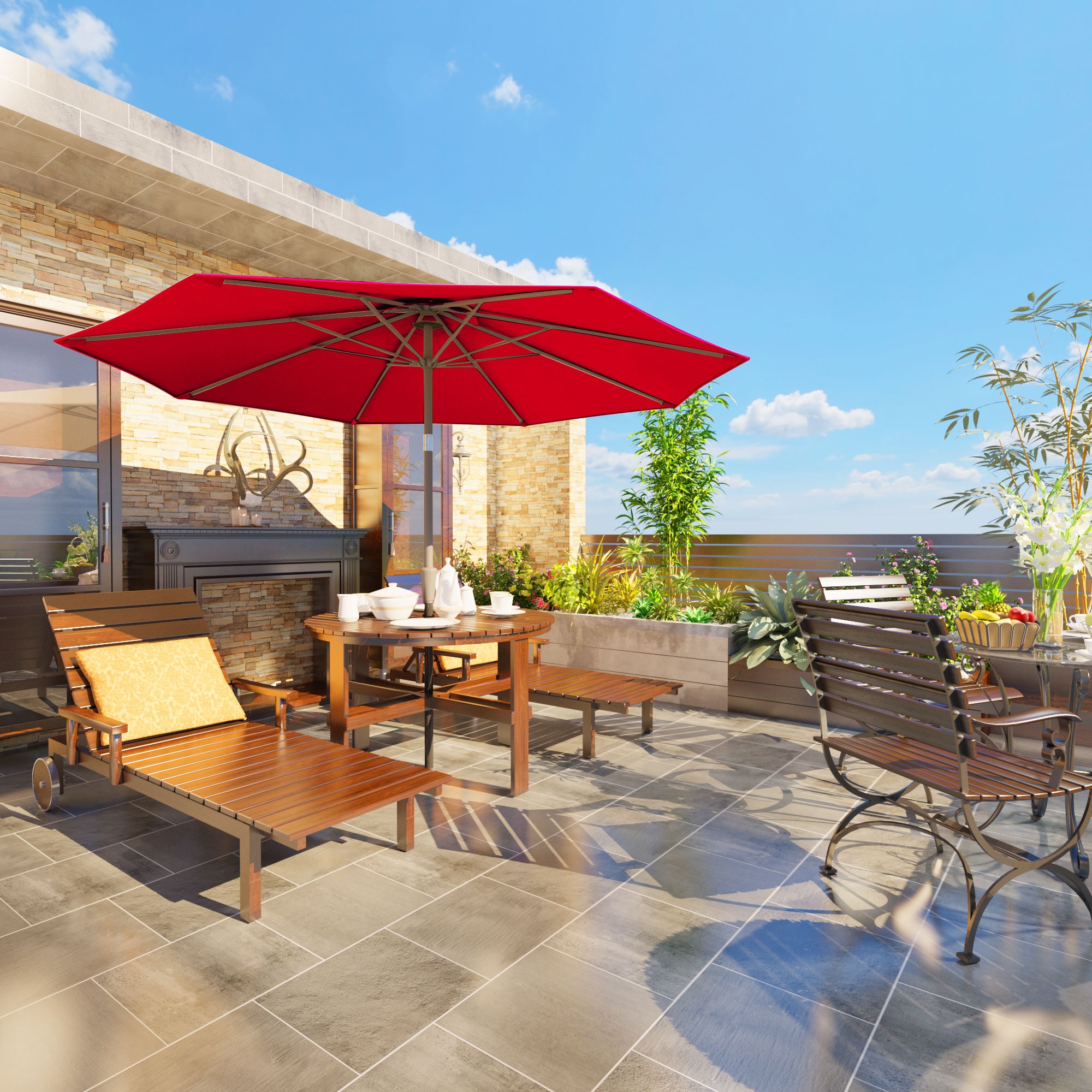 Runesay QC03PATIO-35 9-Feet Aluminum Red Market Patio Umbrella