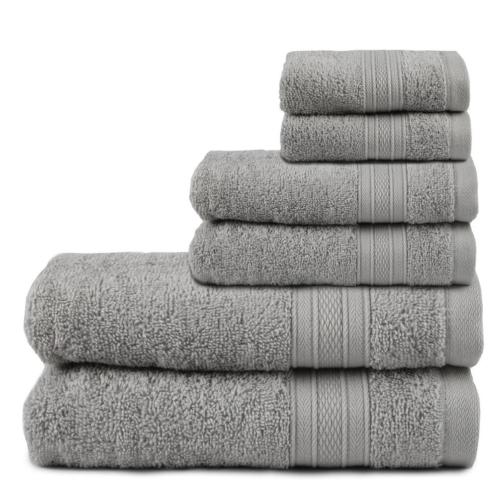 Trident Soft N Plush 6 Piece Cotton Bath Towel Set, Charcoal Gray