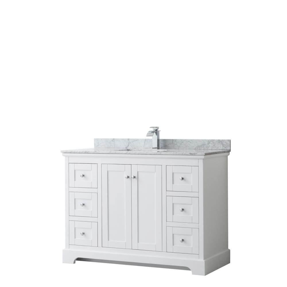 Wyndham Collection WCV232348SWHCMUNSMXX Avery 48-in White with Polished Chrome Trim Undermount Single sink Bathroom Vanity with White Carrara Marble Natural marble Top
