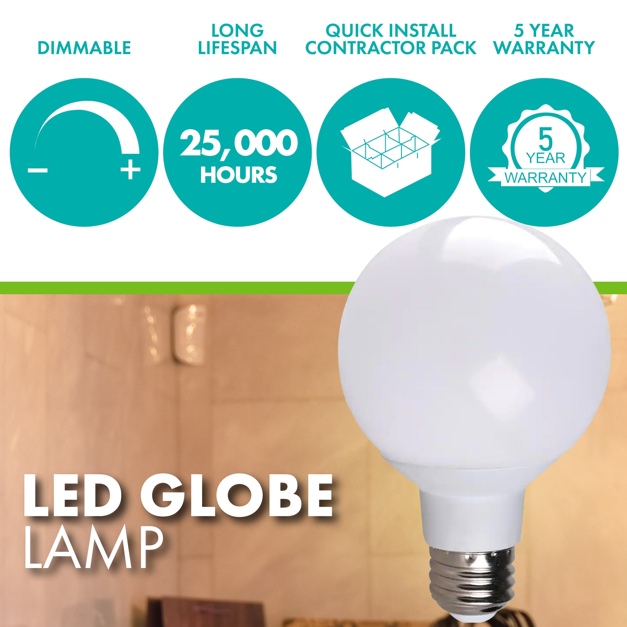 Simply Conserve 40-Watt Equivalent G25 Dimmable Contractor Pack Quick Install LED Light Bulb (60-Pack)