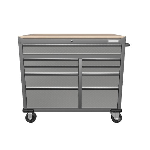 Gladiator 41-in L x 24.5-in H 9-Drawers Rolling Hammered Granite Wood Portable Work Bench Gladiator 41-in L x 24.5-in H 9-Drawers Rolling Hammered Granite Wood Portable Work Bench