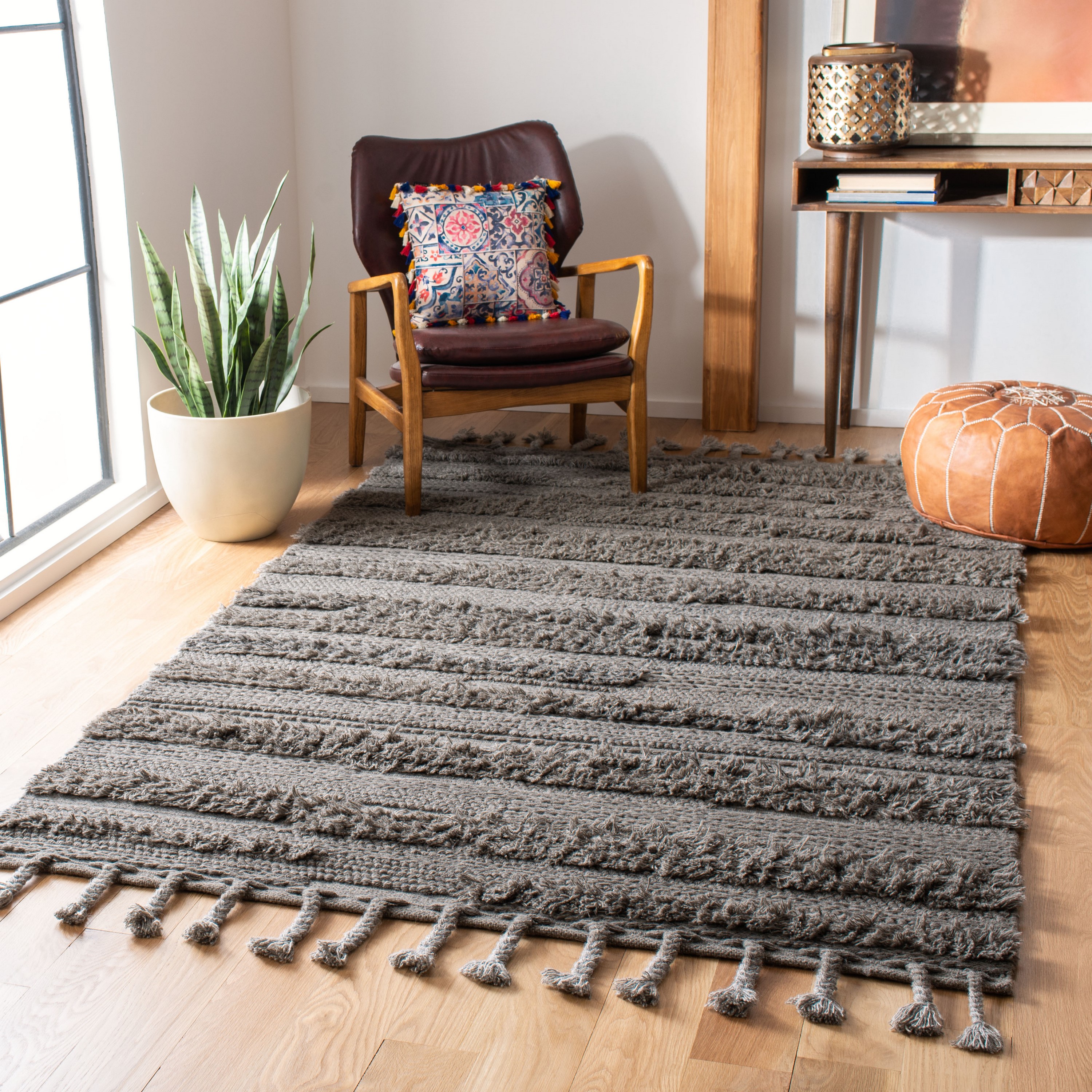 Safavieh CSB450G-8 Casablanca Borga 8 x 10 (ft) Wool Silver Rectangular Indoor Stripe Moroccan Area rug