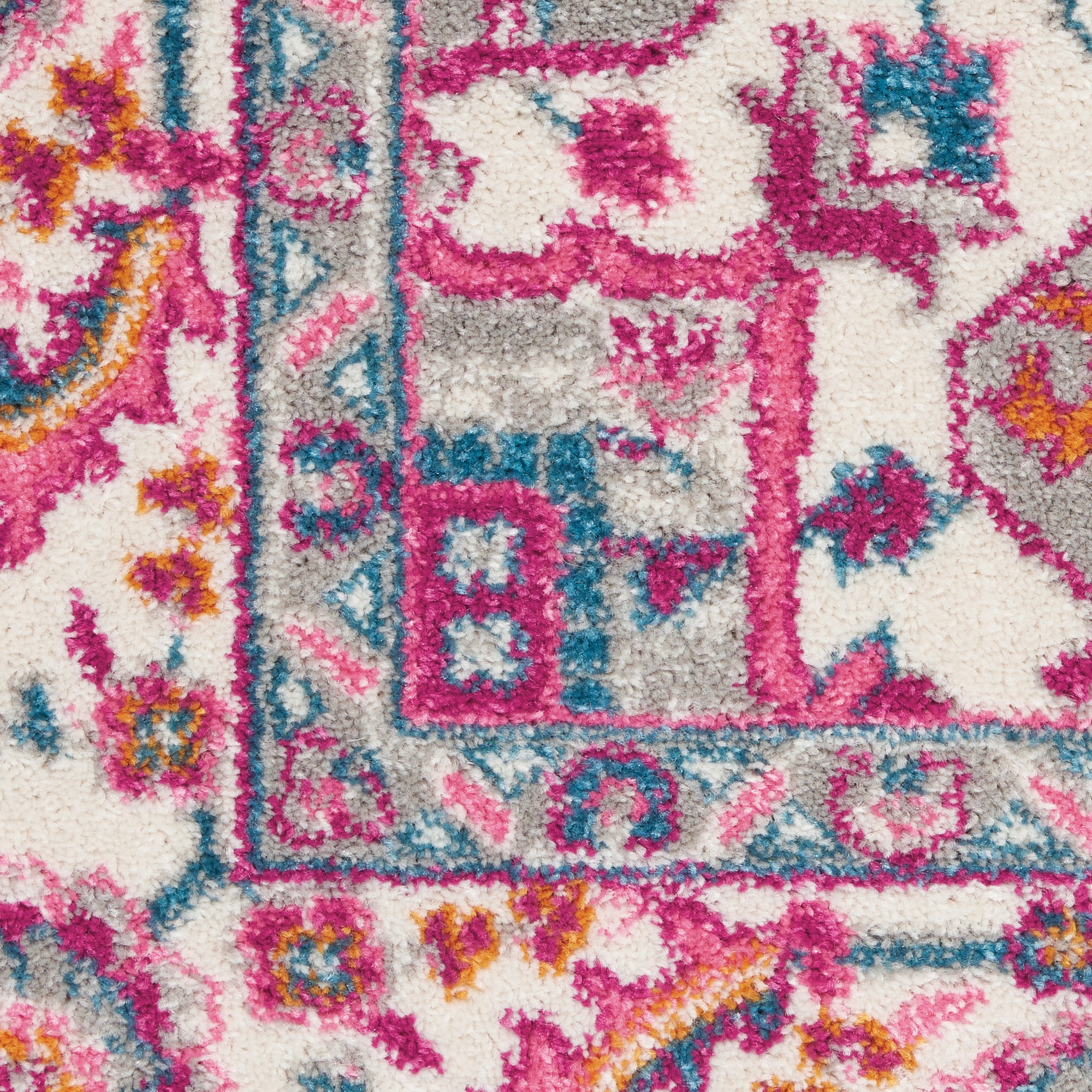 Light Grey and Pink Floral Synthetic 5' x 7' Area Rug