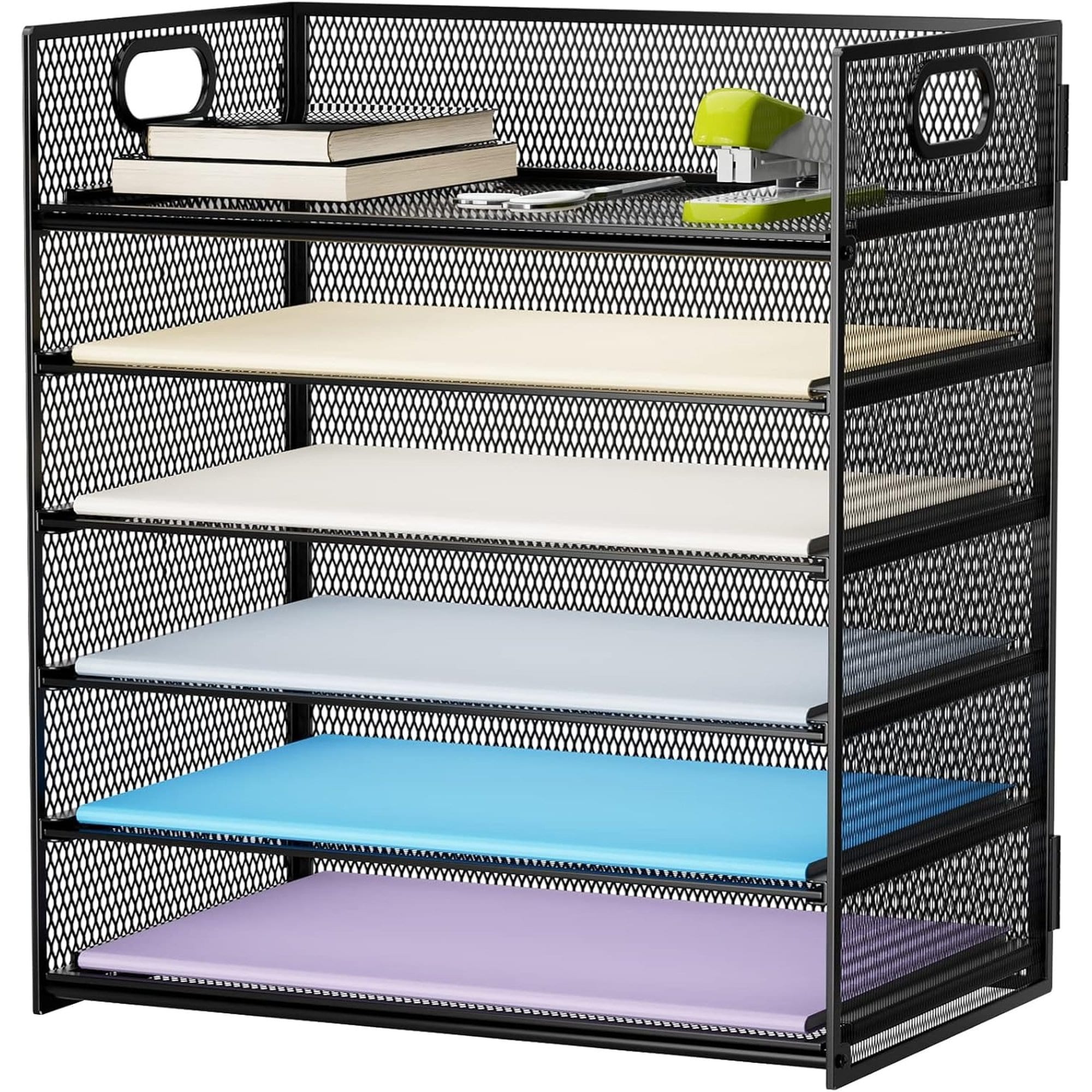 Wudkey 12.6in L 9.1in W 13.38in H 6-Tier Black Paper Organizer Letter Tray