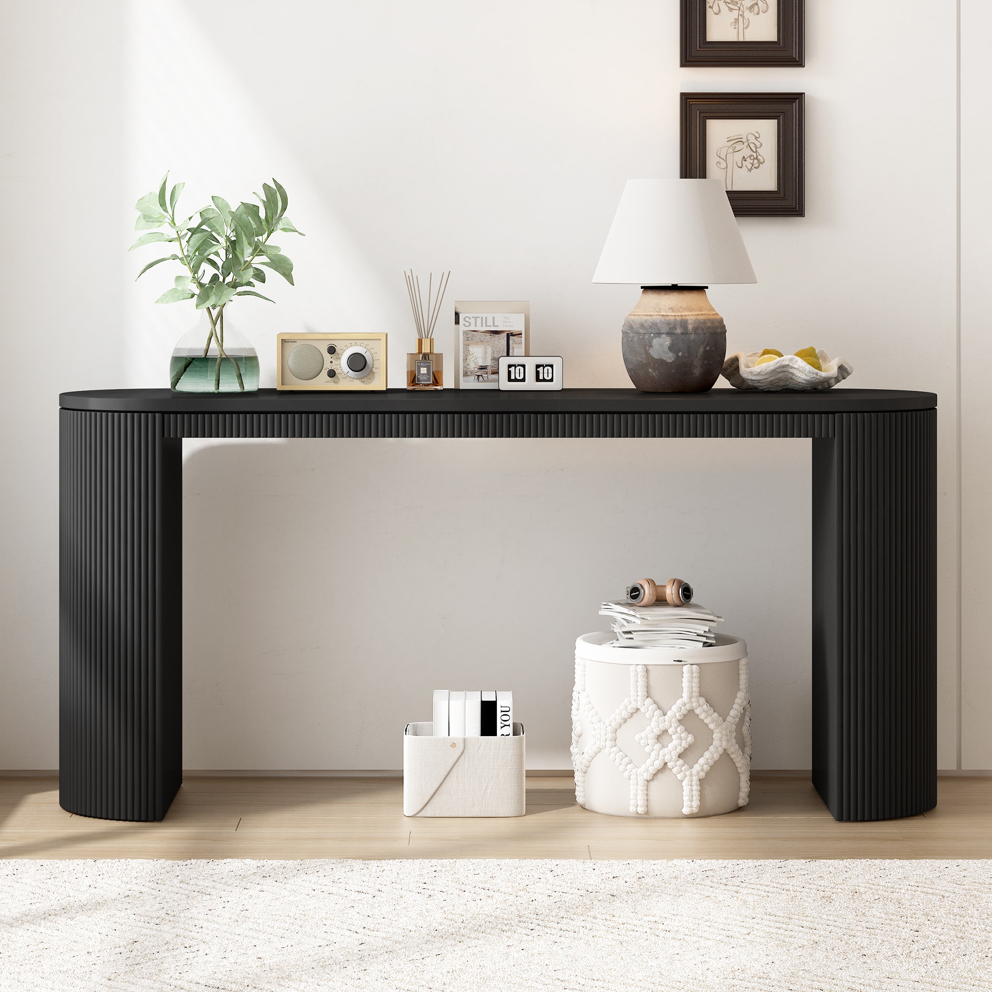 Dexmalle N711P205935B Curved Design Console Table with Unique Vertical Stripe Design