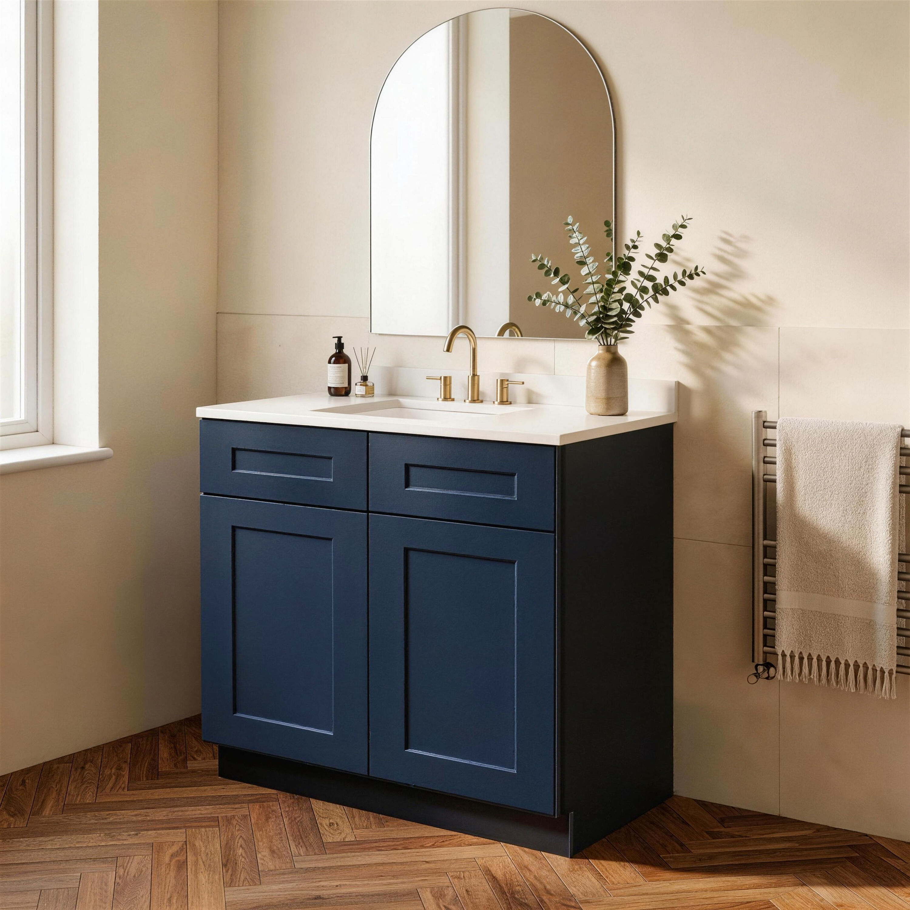 GLANZEND  33 in W x 24 in D x 34.5 in H Navy Blue No Sink Bathroom Vanity with No Top Soft Close Doors Drawer Storage Adjustable Shelf Wood and Engineered Wood for Bathroom