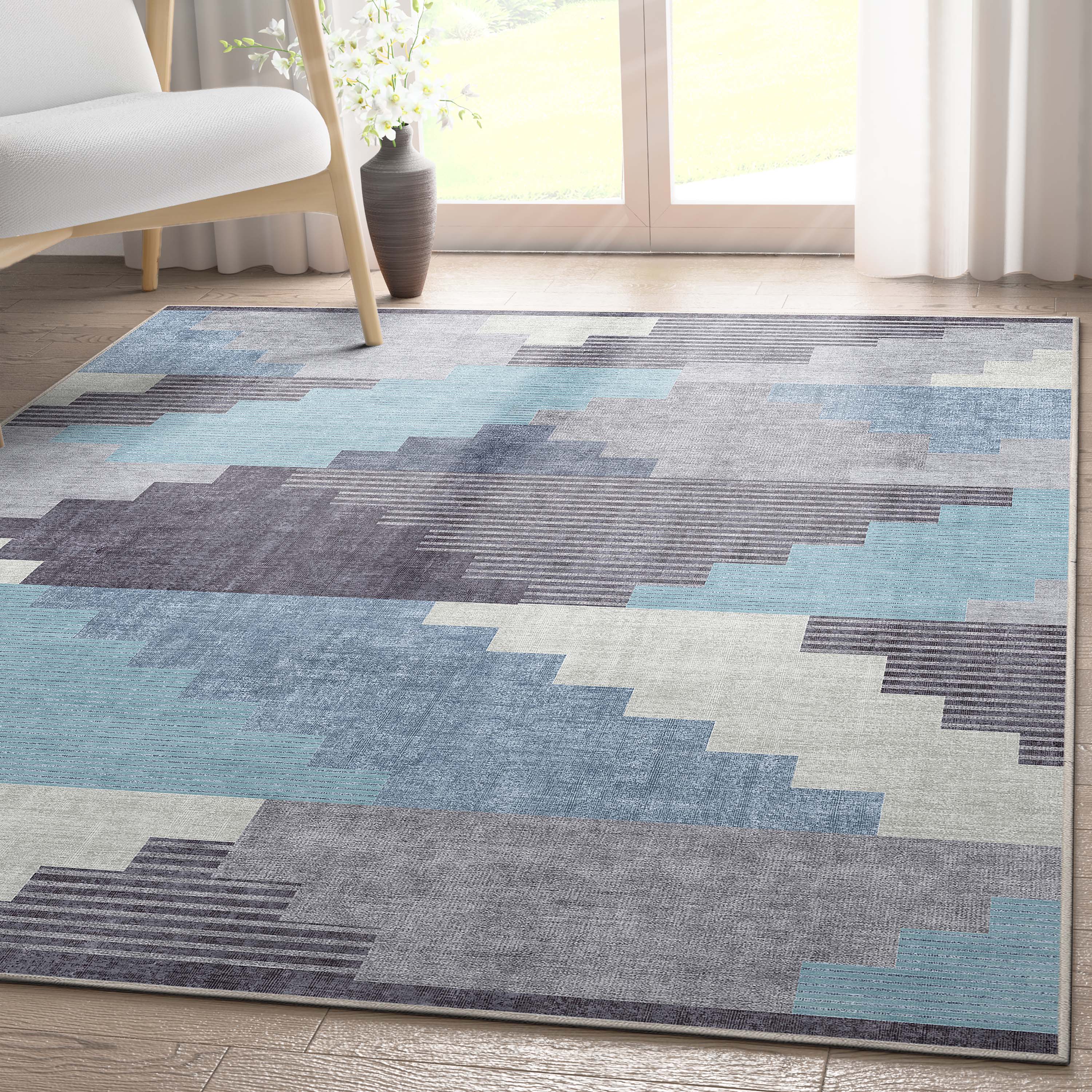 Well Woven W-AP-33A-4 Apollo 3 x 5 (ft) Flatweave Polyester Blue Rectangular Indoor Tribal Southwestern Area rug