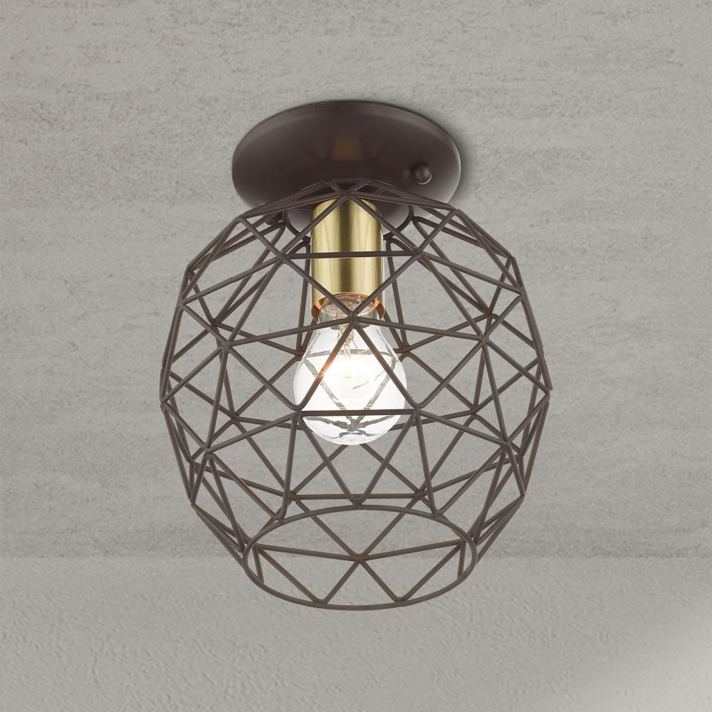 Geometrix Bronze Hand-Welded Glass LED Flush Mount