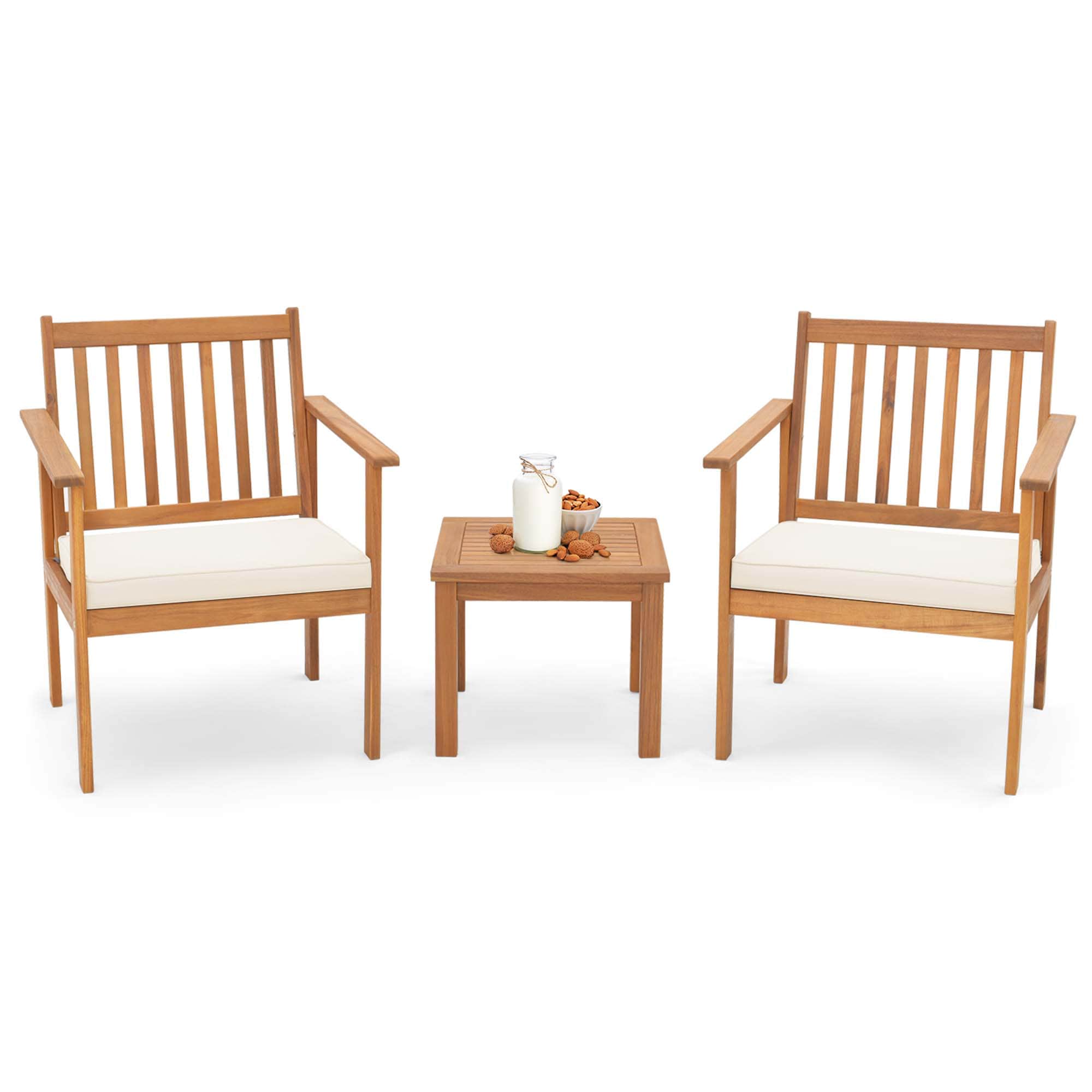 Costway HCST01063 3-Piece Patio Conversation Set with Brown Cushions