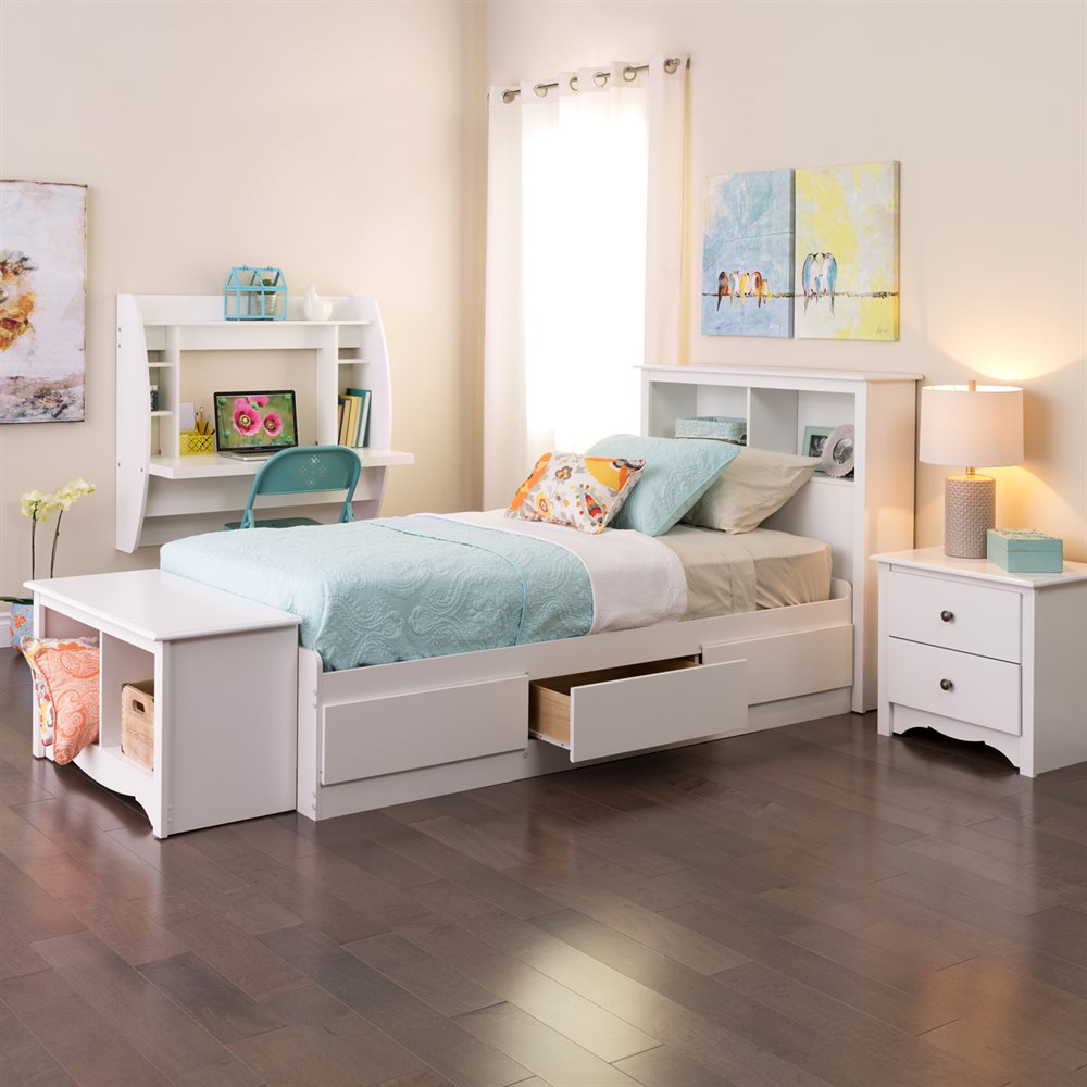 Prepac White Twin Composite Platform Bed with Storage in the Beds ...