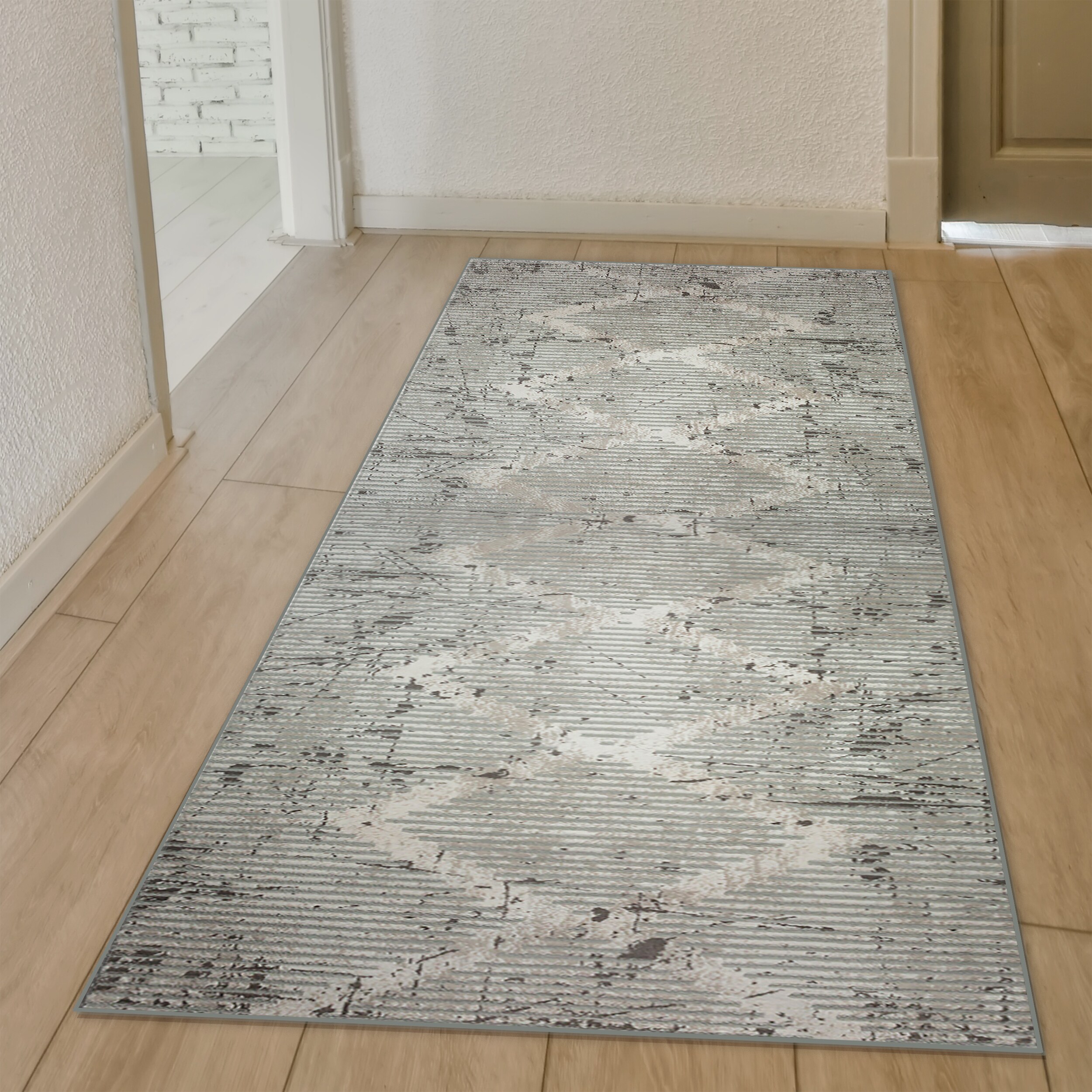 Radici USA 1230/1014/GREY Davide 2 x 8 (ft) Loomed Polypropylene Grey Rectangular Indoor Geometric Mid-Century Modern Runner rug