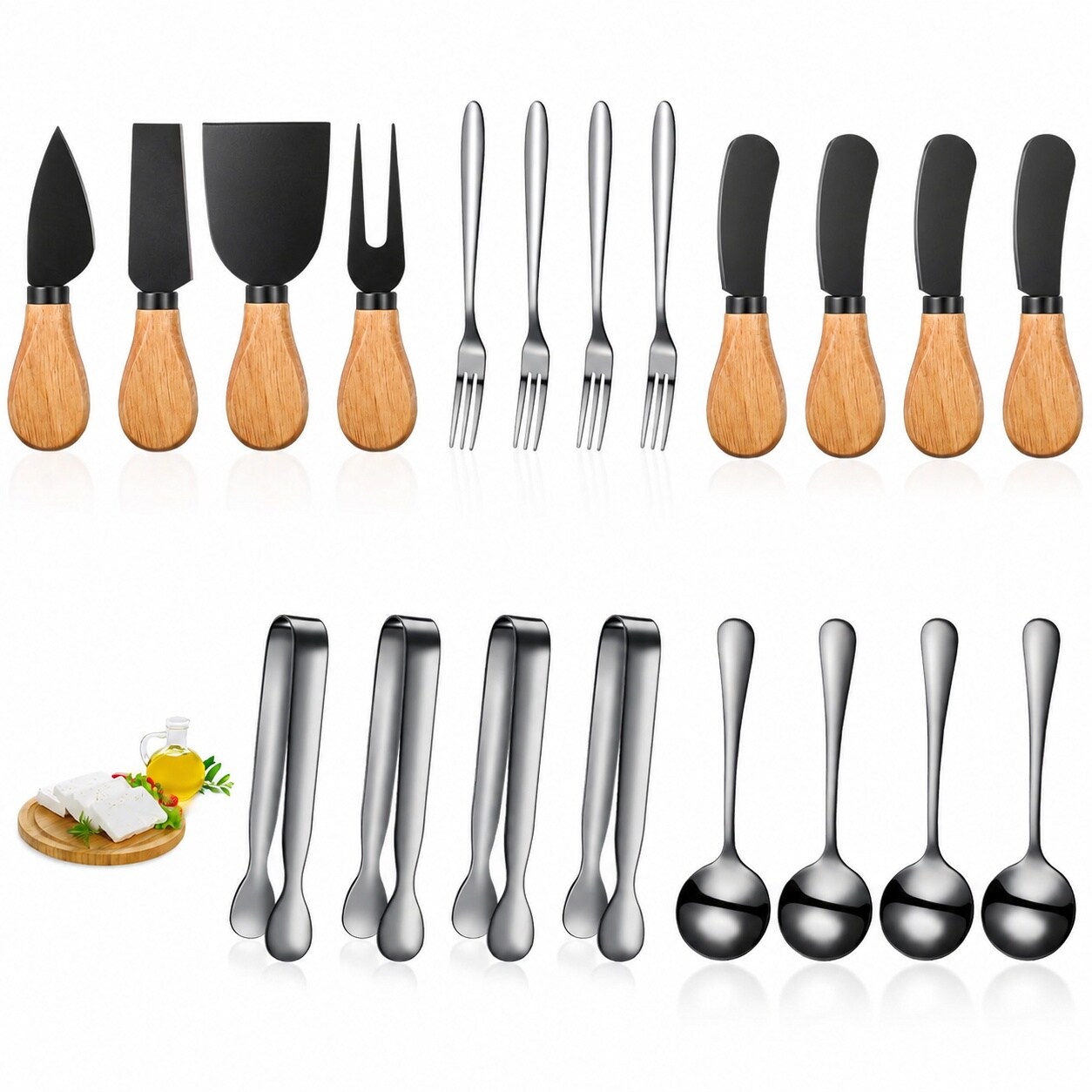 Lukvuzo  20 Piece Charcuterie Board Accessories Set Cheese Butter Spreader Knives Wooden Handle Mini Serving Tongs Spoons Forks Toothpick Flags