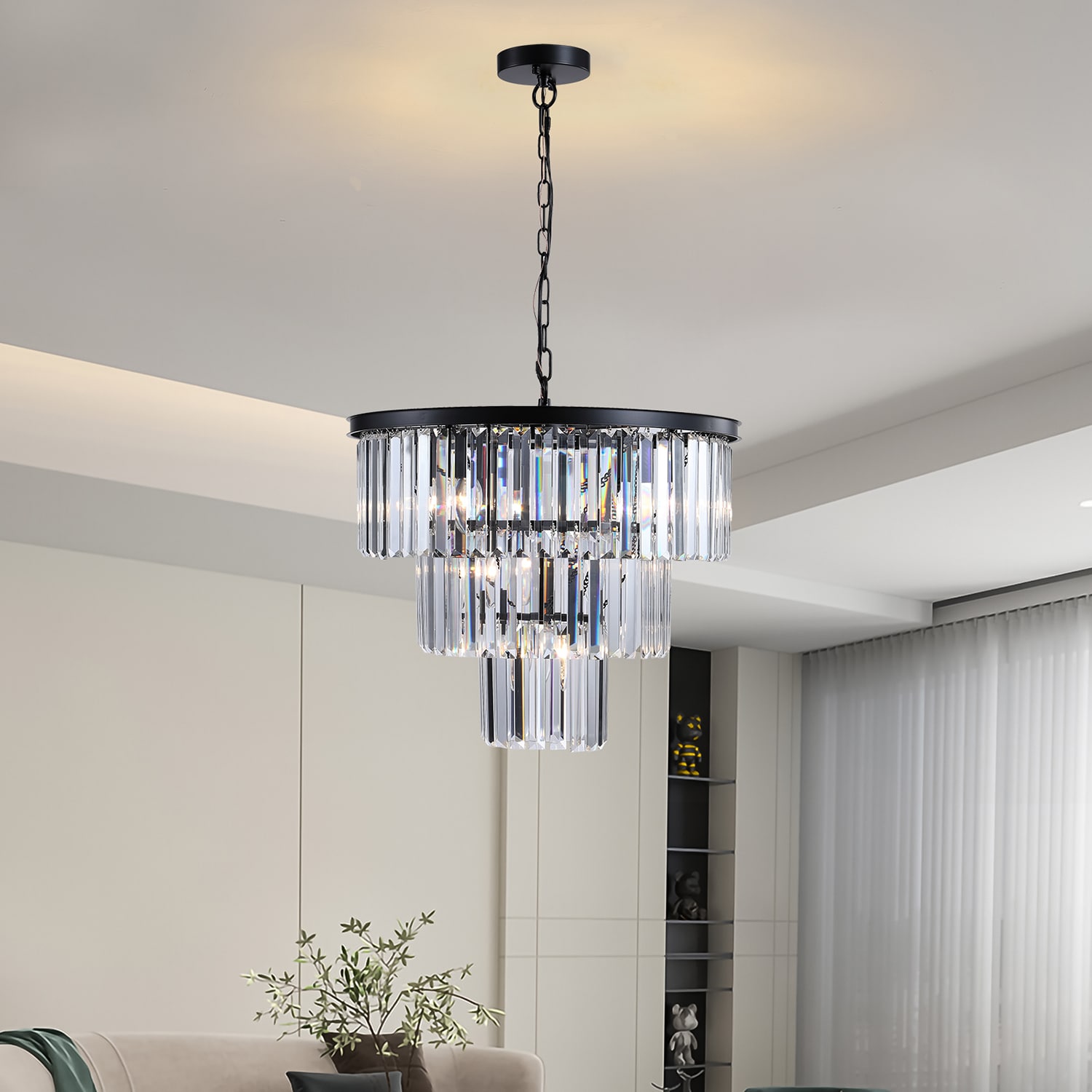 GZMR GR-MG207 Black Crystal Chandelier 11 -Light Black Modern/contemporary Crystal For Use in Bedrooms, Dining Rooms, Foyers, Kitchens, Living Rooms Chandelier