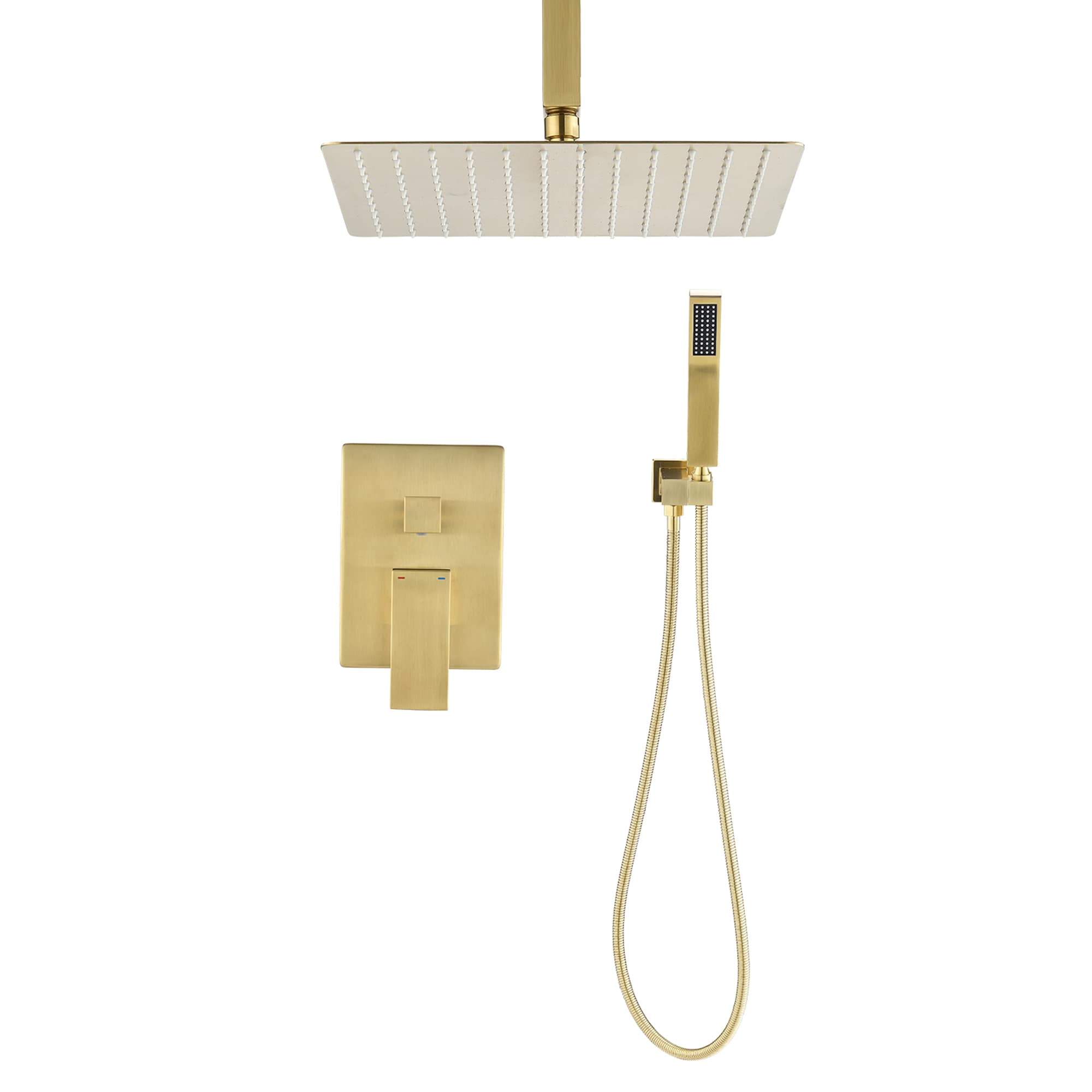 Clihome DG-SS806BG10 Brushed Gold 10-in Dual Head Built-In Shower Faucet System with 2-way Diverter (Pressure-balanced Valve Included)