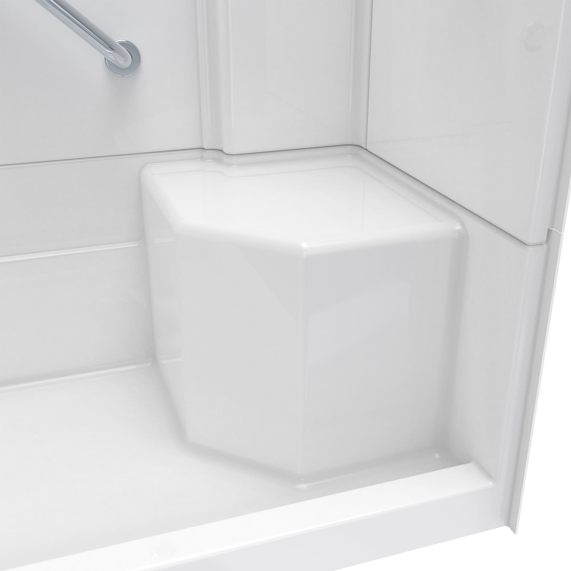 Laurel Mountain Ramer Low Threshold White 4-Piece 60-in x 32-in x 77-in Base/Wall Alcove Shower Kit with Integrated Seat (Right Drain) Drain Included