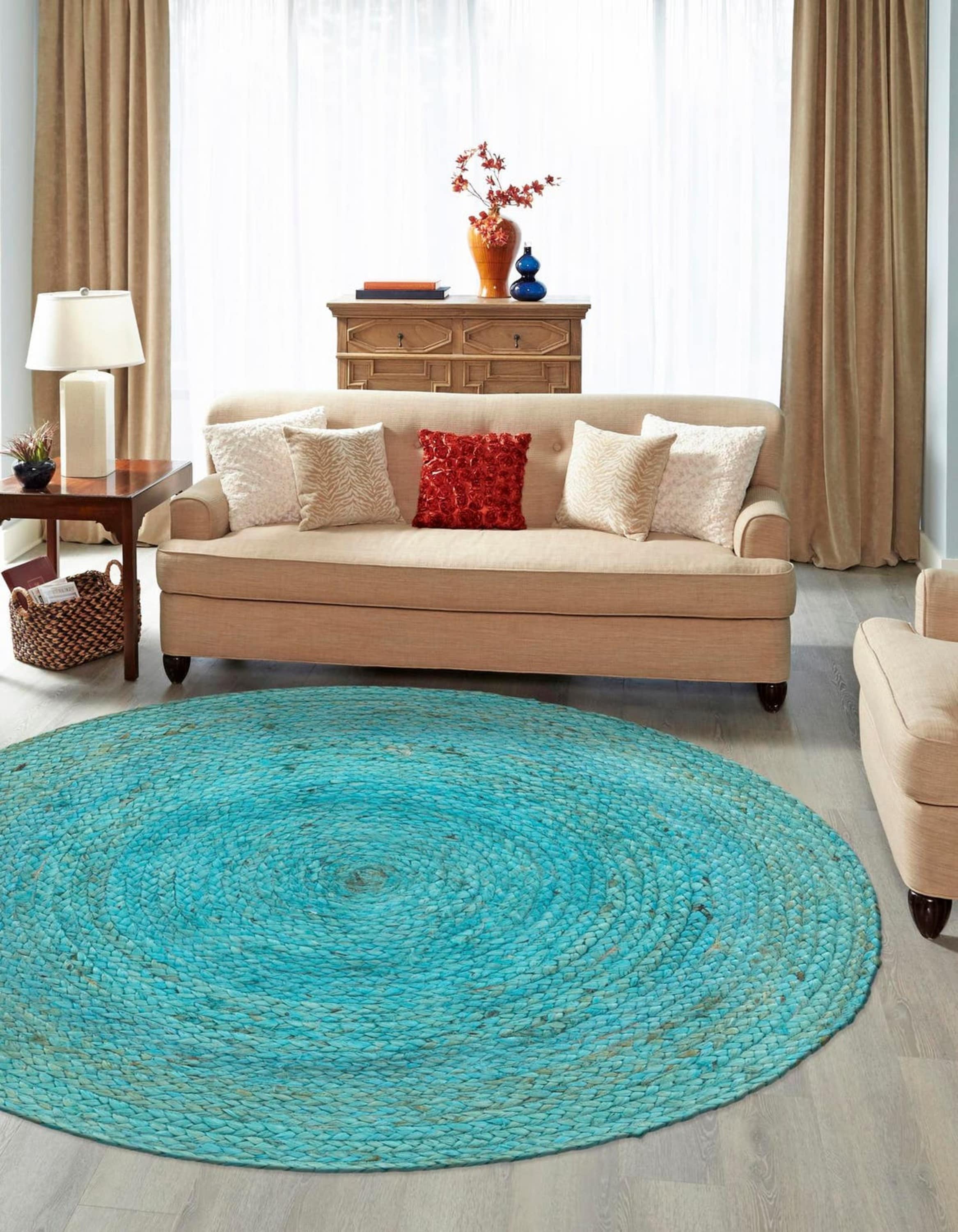 Unique Loom 3161119 Braided Jute 3 x 3 (ft) Braided Jute Turquoise Round Indoor Solid Area rug
