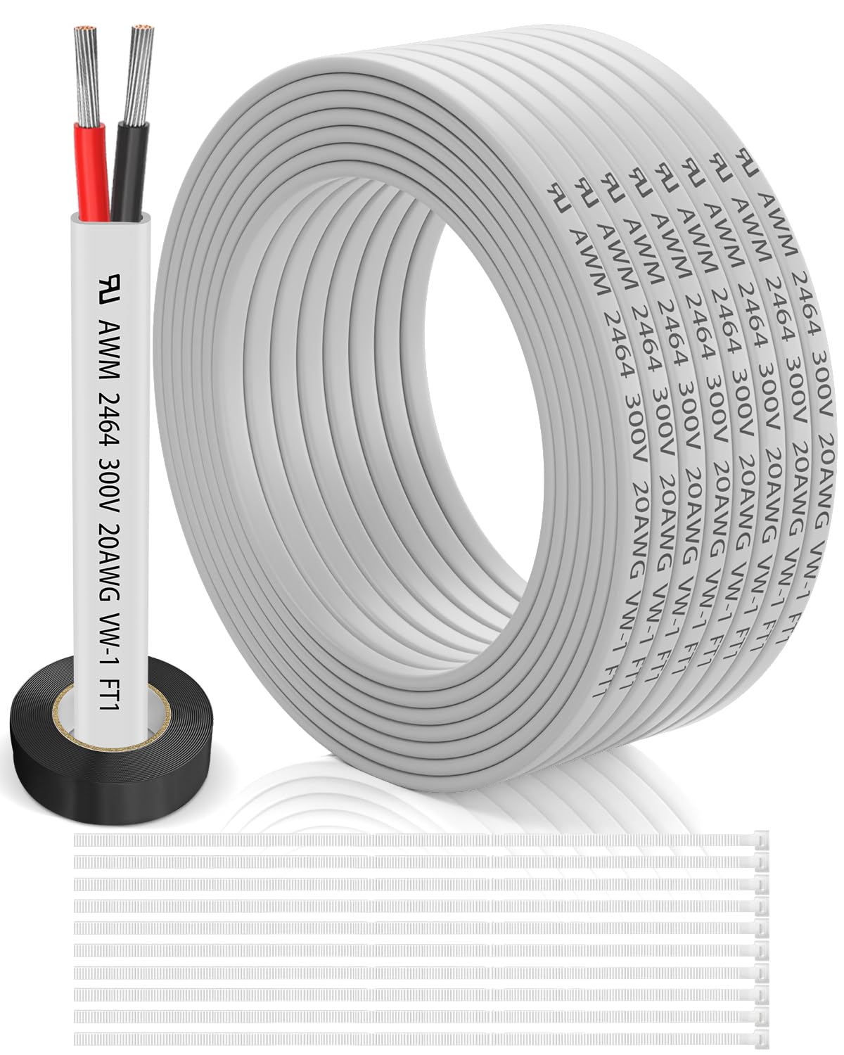 Lukvuzo  20 Gauge 2 Conductor Flat Electrical Wire 50FT High Conductivity Flexible Low Voltage Cable for Automotive LED Lighting Marine and