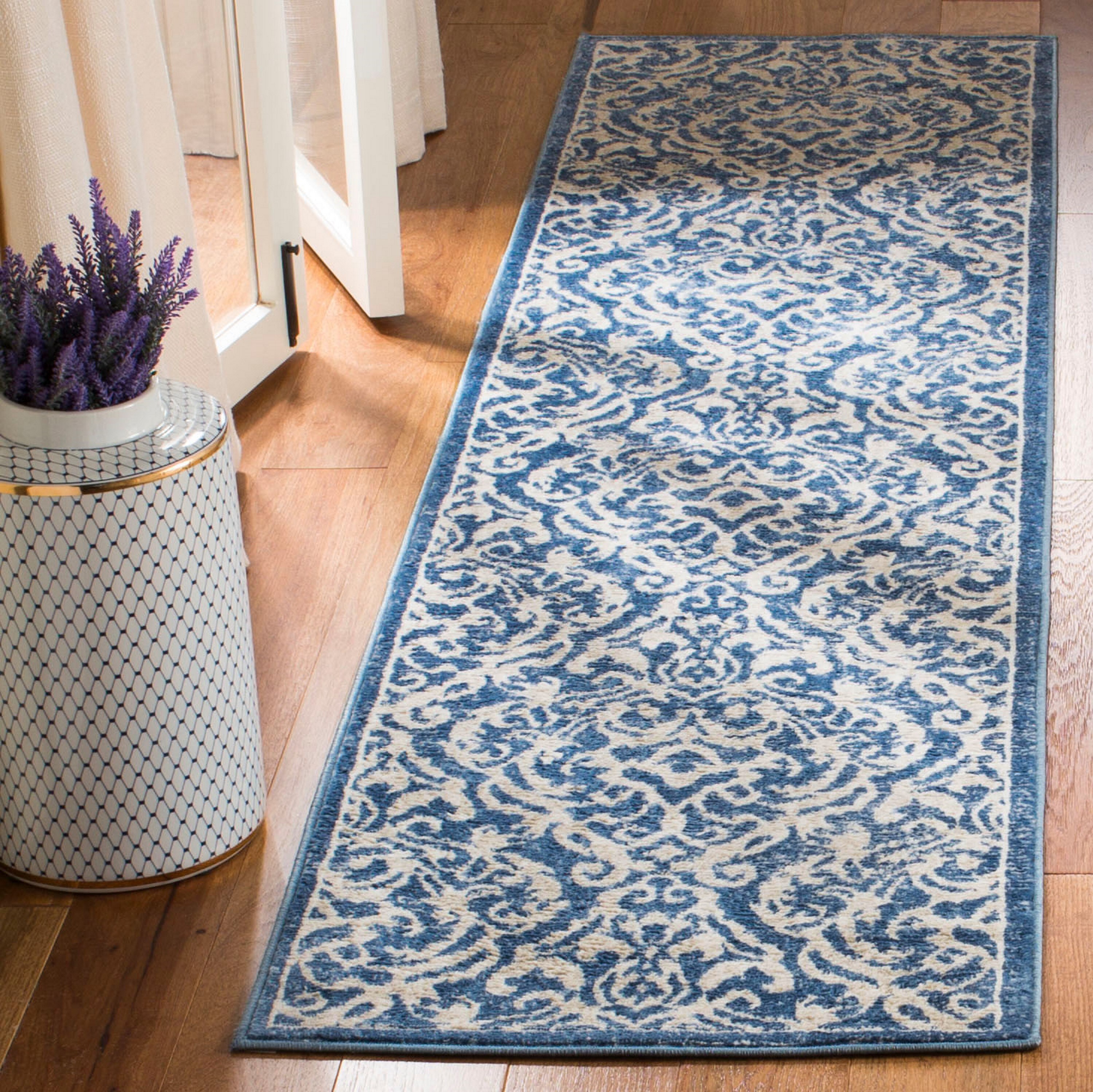 Safavieh BNT810N-210 Brentwood Linza 2 x 10 (ft) Loomed Polypropylene Navy/Creme Rectangular Indoor Distressed/Overdyed Bohemian/Eclectic Runner rug