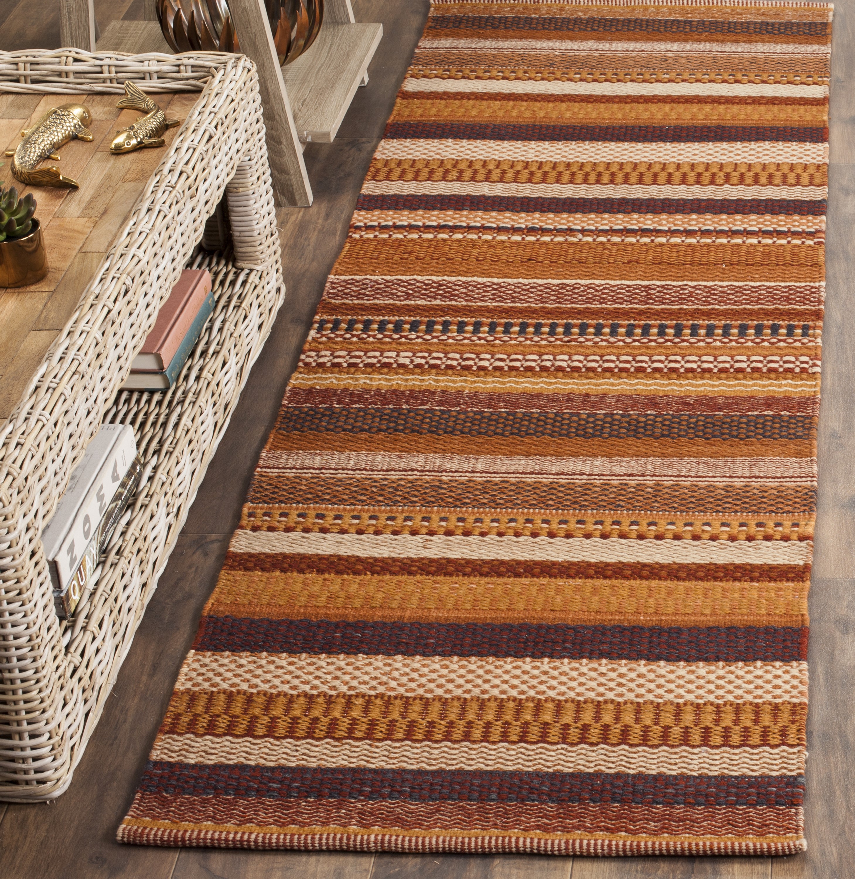 Safavieh KLM951B-28 Kilim Elliana 2 x 8 (ft) Wool Rust Rectangular Indoor Stripe Oriental Runner rug