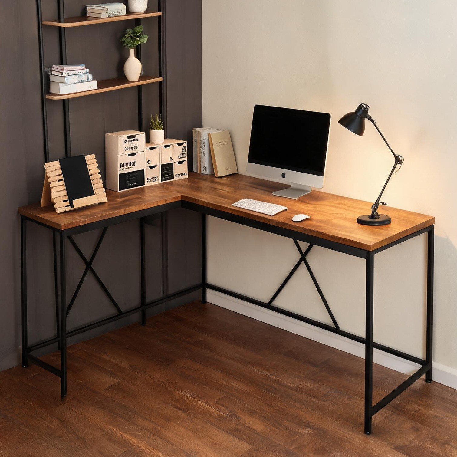FlowLuxe Natural Finish Corner Computer Desk with Water and Heat ...