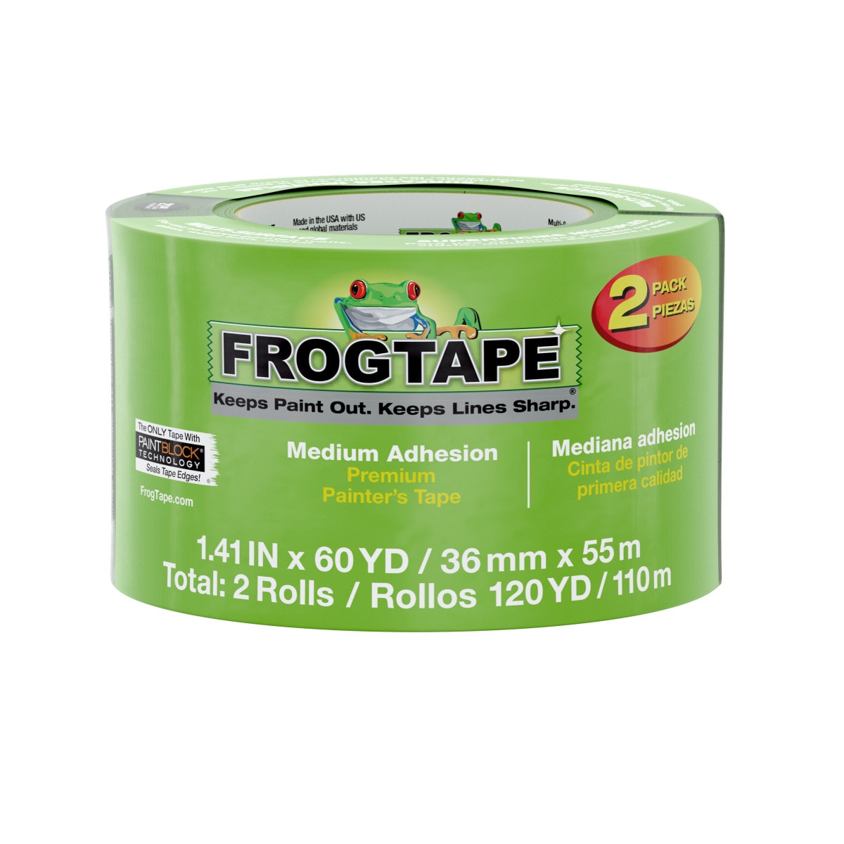 FrogTape Delicate Surface Painting Tape, Yellow, 1.41 in. x 60 yd.