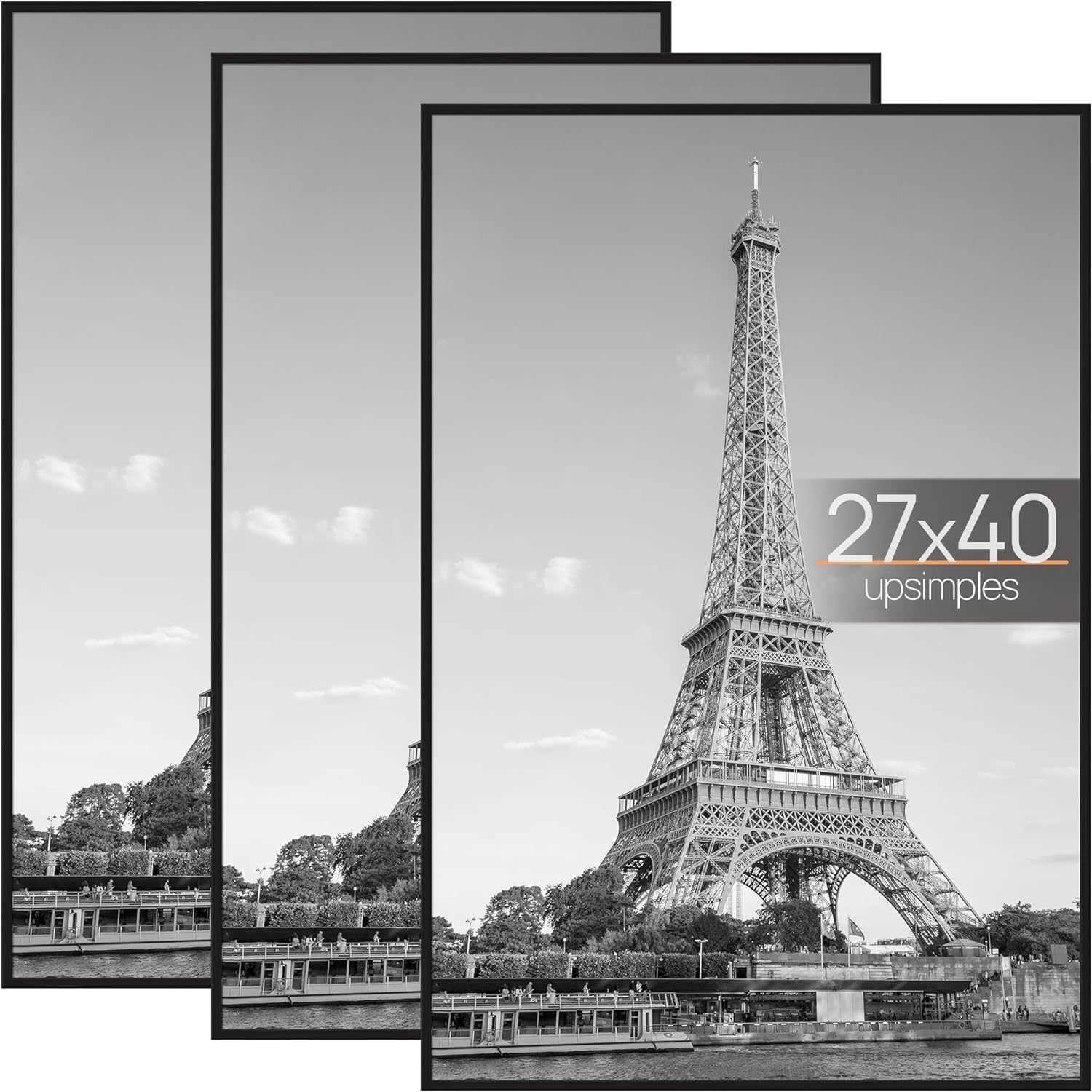 Upsimples B0C69B8DMW 27x40 Poster Frame 3 Pack Black with Scratch Proof Design Slide In Strips for Horizontal or Vertical Wall Mounting