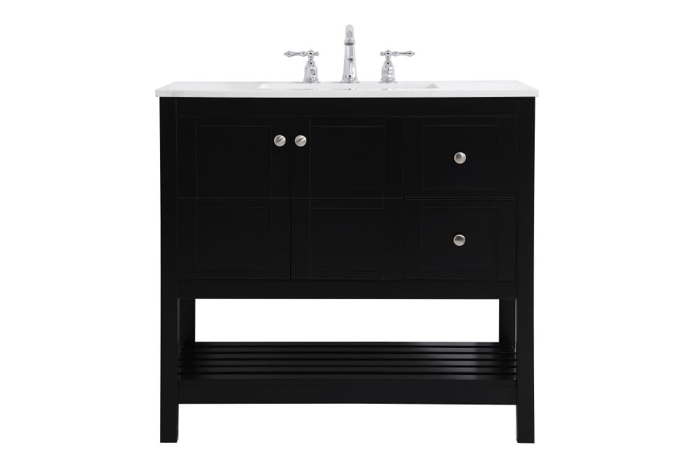 Elegant Decor FI49236BK First Impressions 36-in Black Undermount Single sink Bathroom Vanity with Calacatta Quartz Engineered marble Top