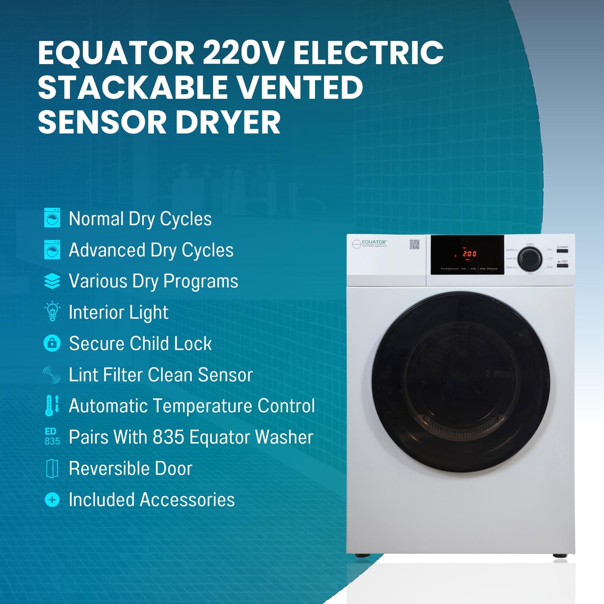 Equator Advanced Appliances 3.5-cu ft Stackable Electric Dryer