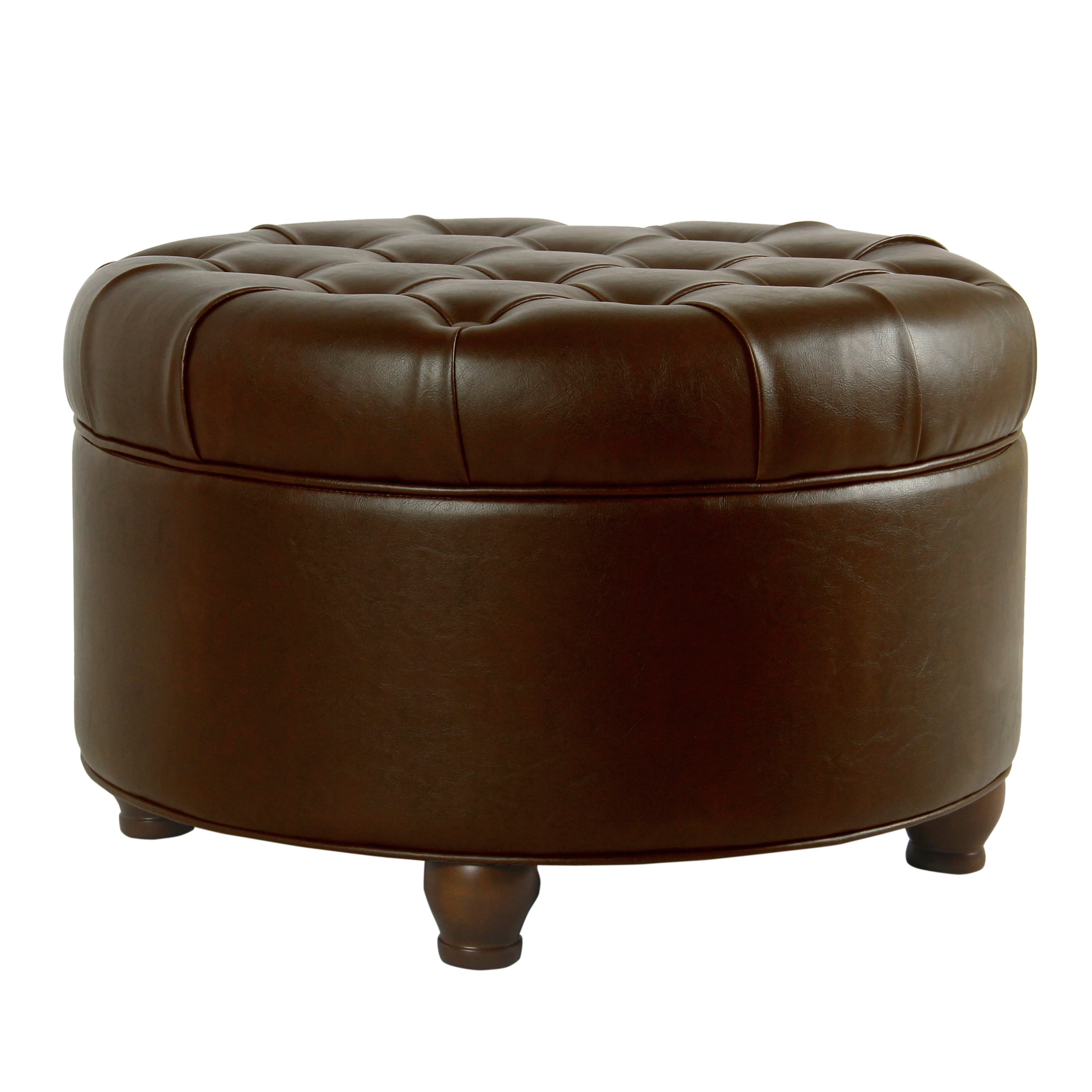 HomePop N8264-E697 Casual Brown Faux leather Round Storage Ottoman