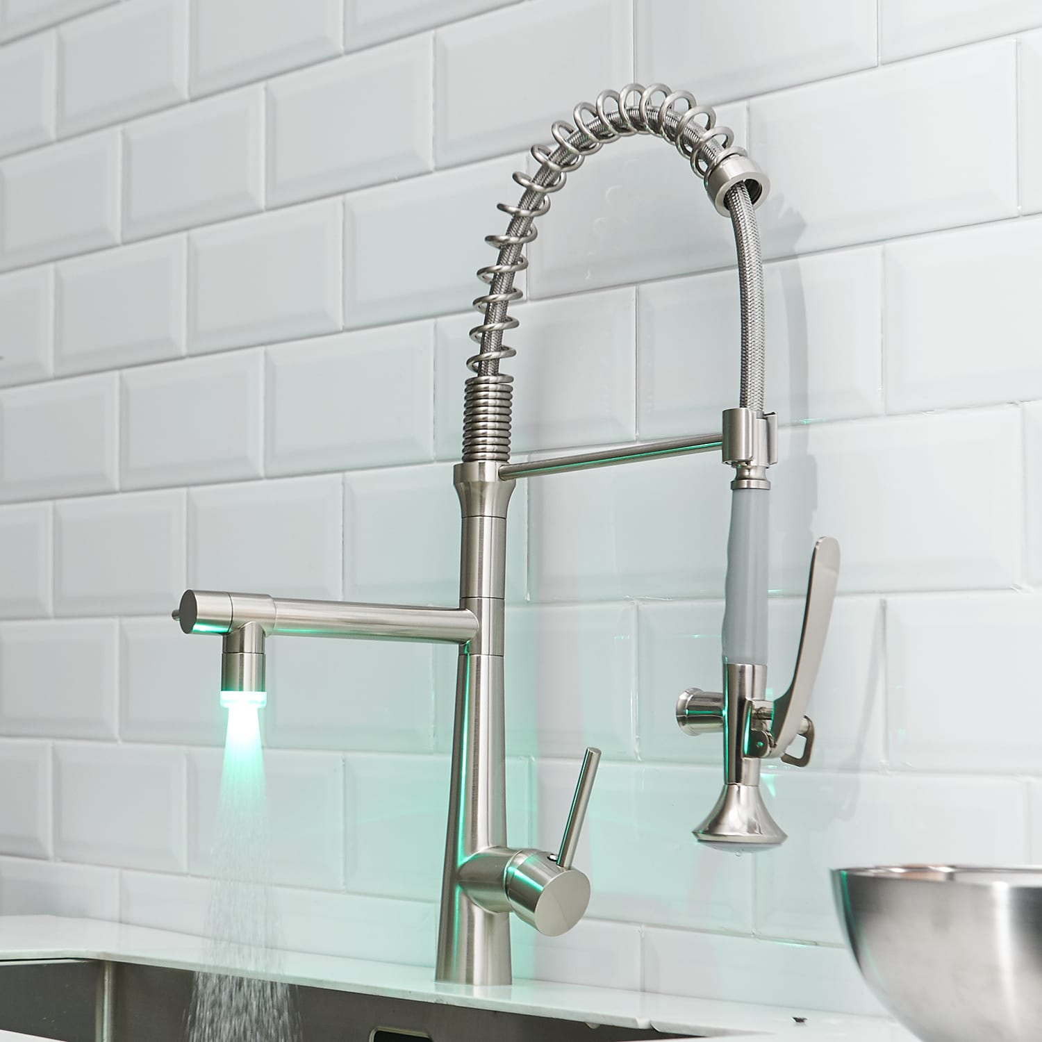 Brushed Nickel LED Pull-Down Kitchen Faucet with Sprayer