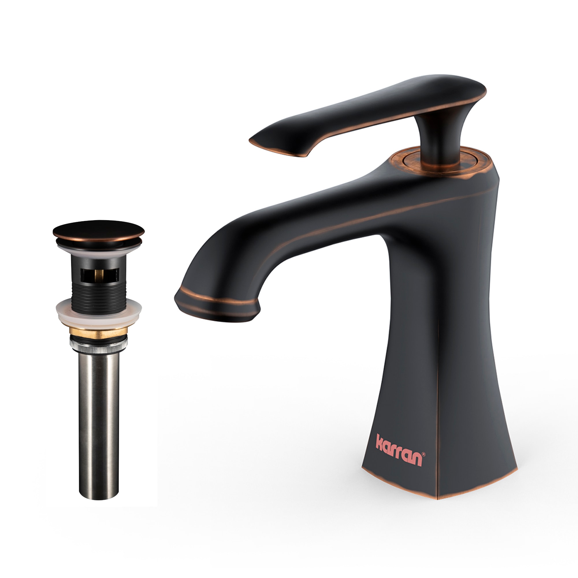 Karran KBF410ORB Woodburn Oil Rubbed Bronze Single hole 1-handle Low-arc Commercial/Residential Handle Bathroom Sink Faucet with Drain