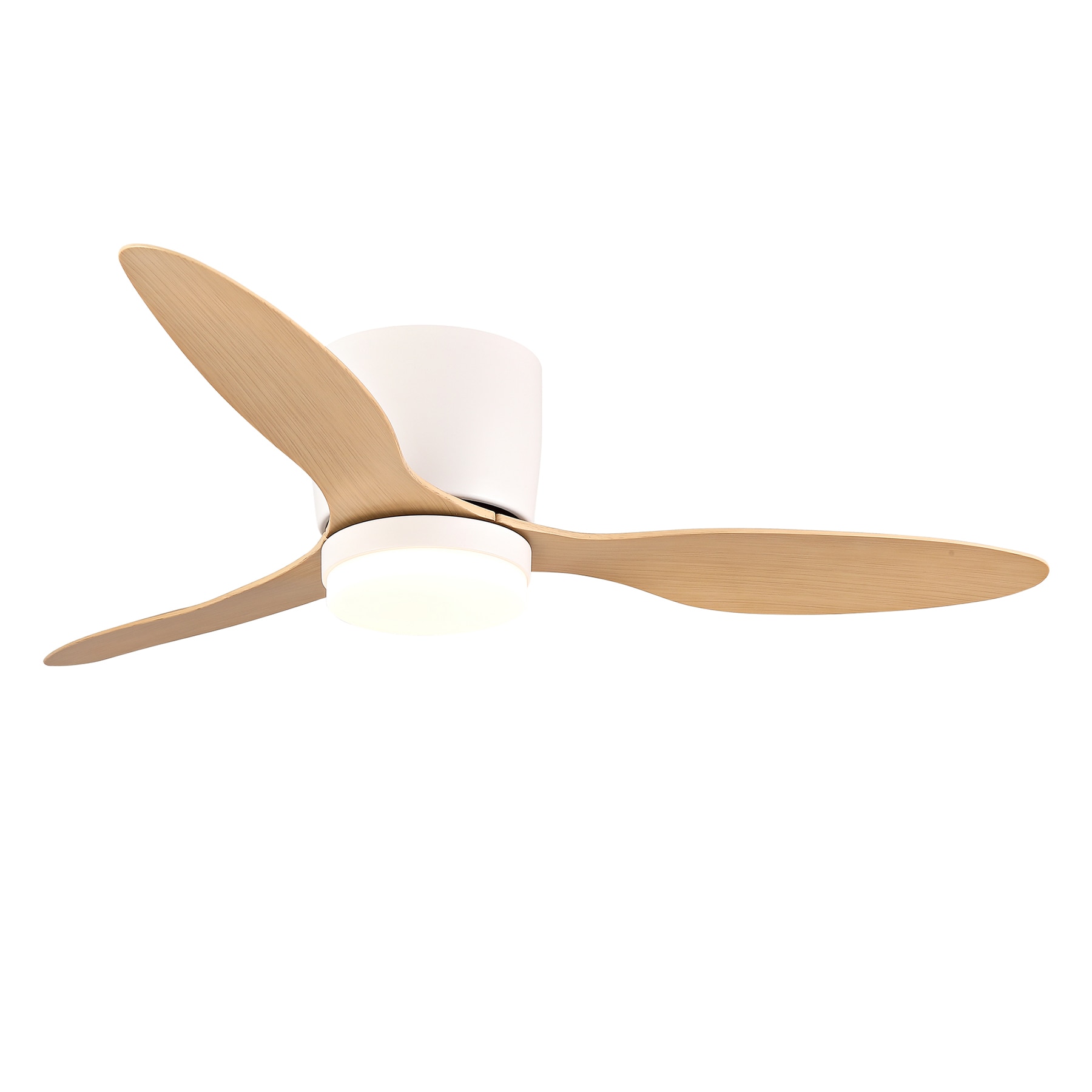 SINOFURN 42-in White + Brown with ABS Blades Adjustable White LED Flush Mount Ceiling Fan With Light and Remote Control Included 3 -Blade