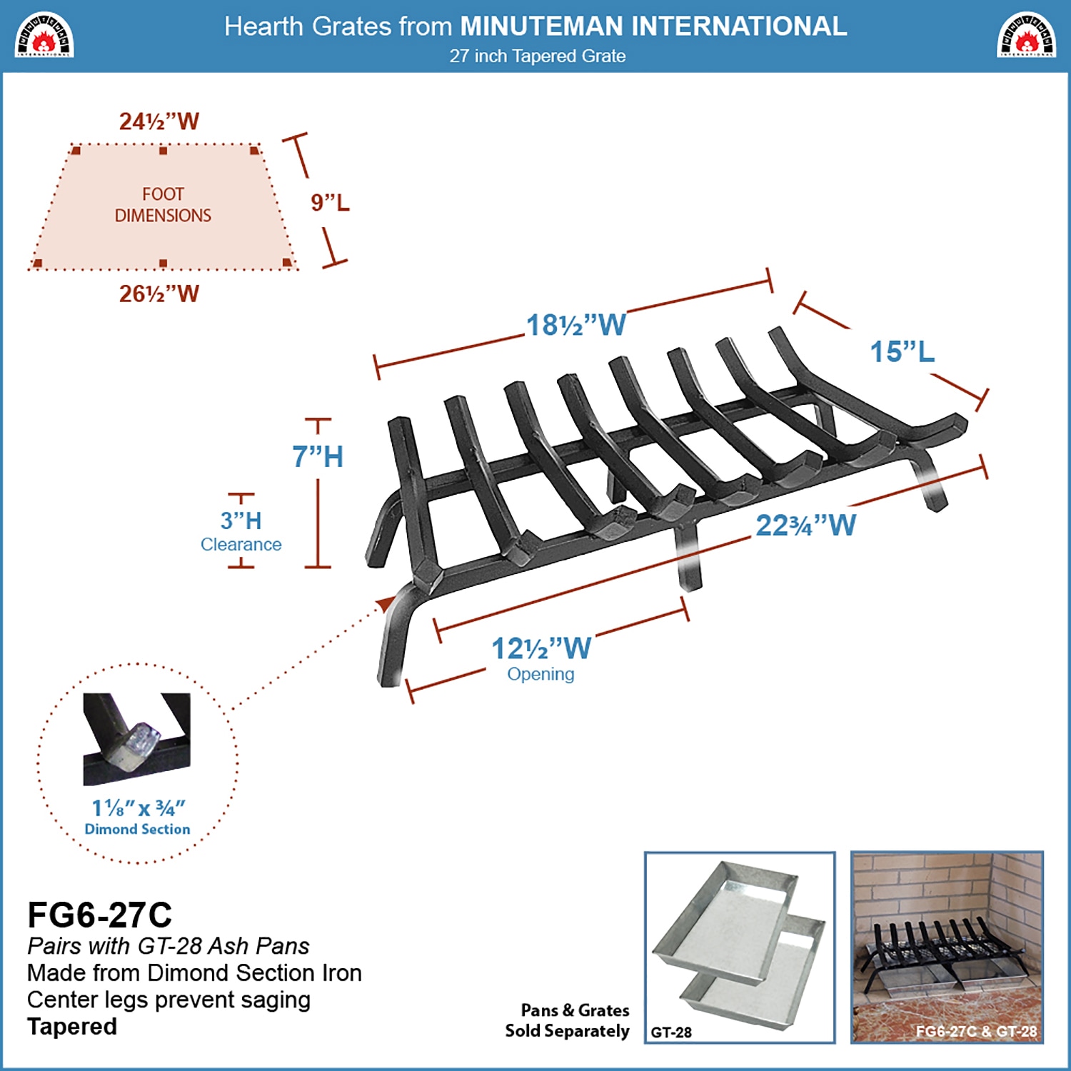 18-in. Tapered Hearth Grate — Minuteman International