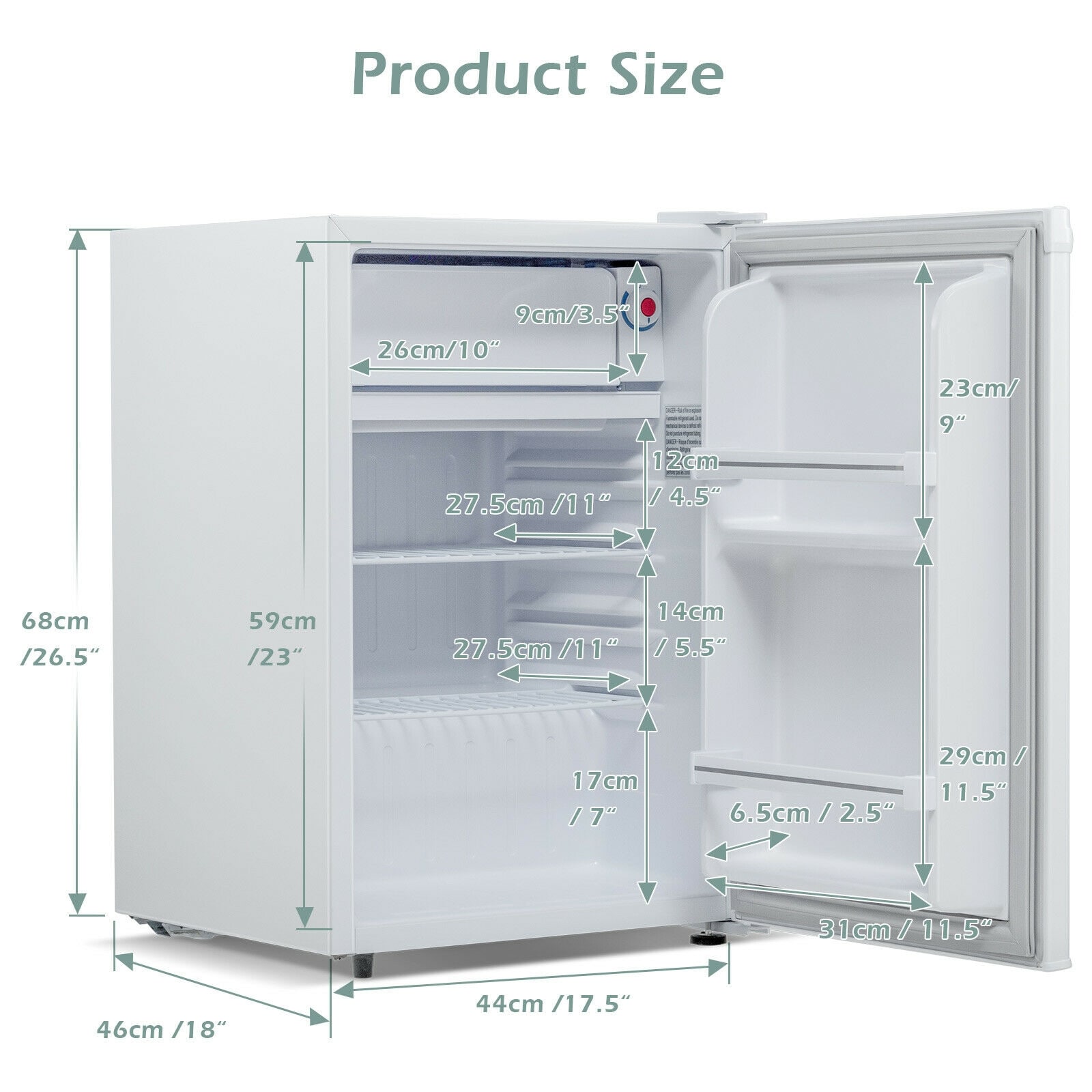 mini fridge dimensions cm