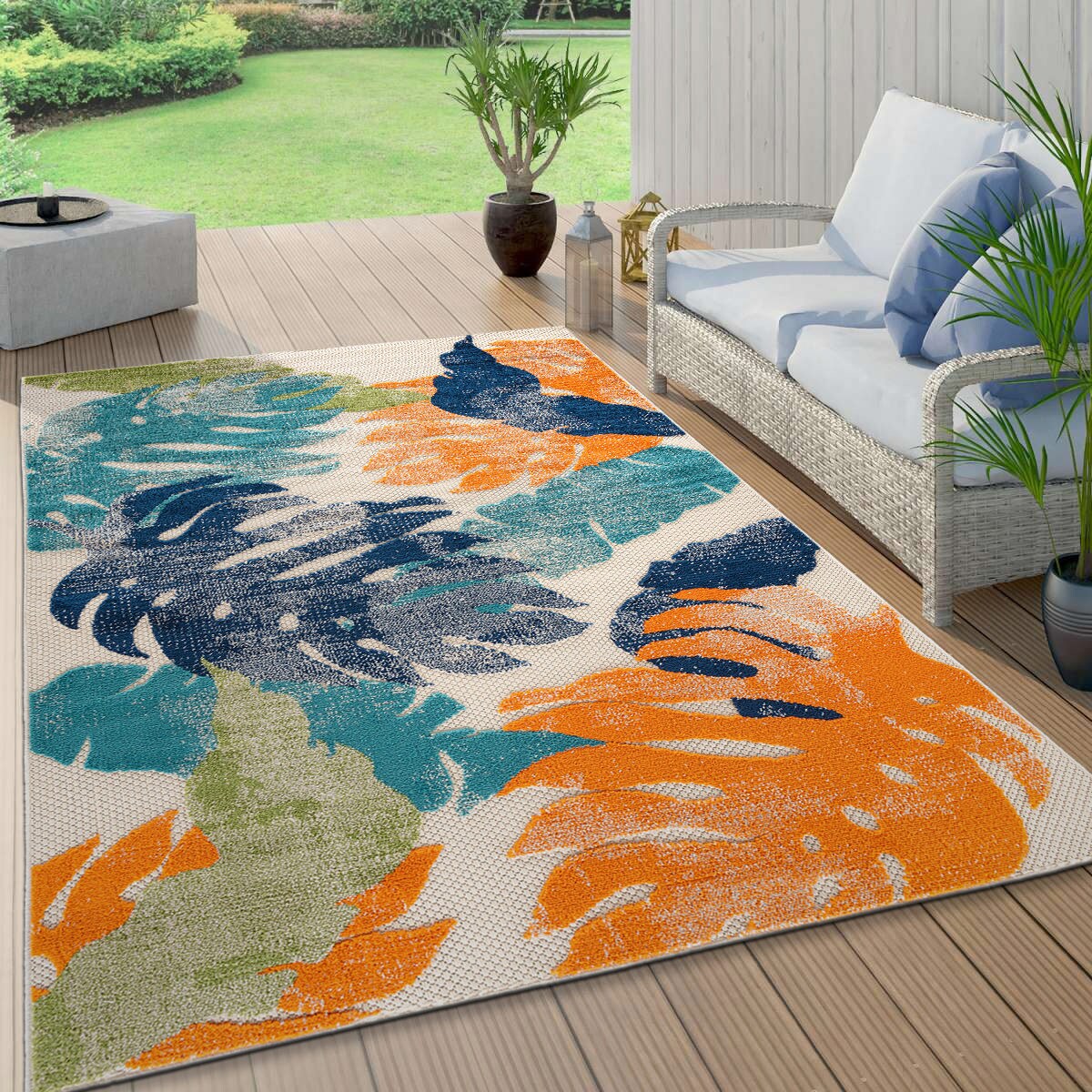 Arles Palm Floral Leaves Multi-Color Synthetic 5' x 7' Area Rug