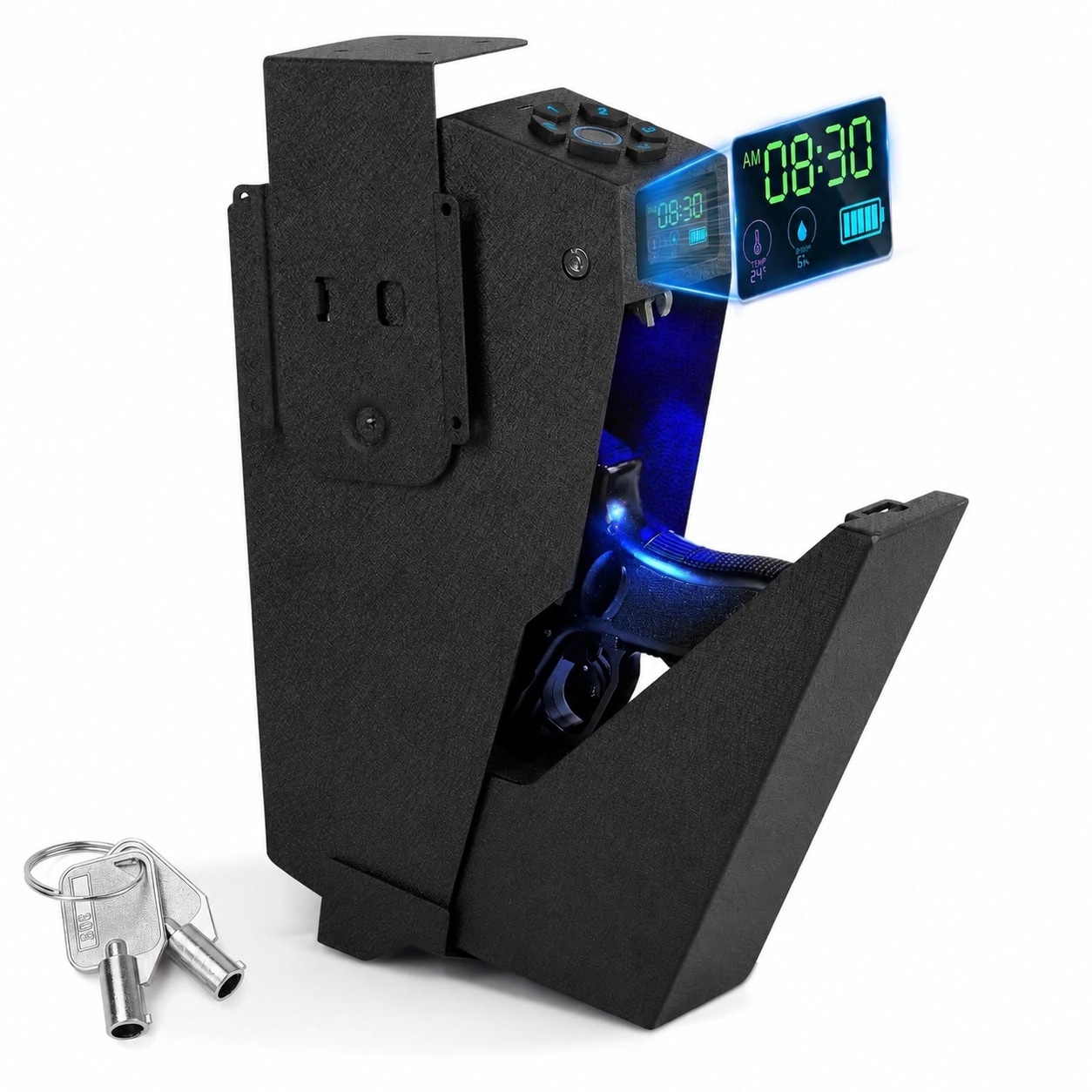 Adrinfly  Drop Down Biometric Gun Safe with Fingerprint Pin Code and Key Access Fits Handguns Up to Nine and a Half Inches for Home Bedside or