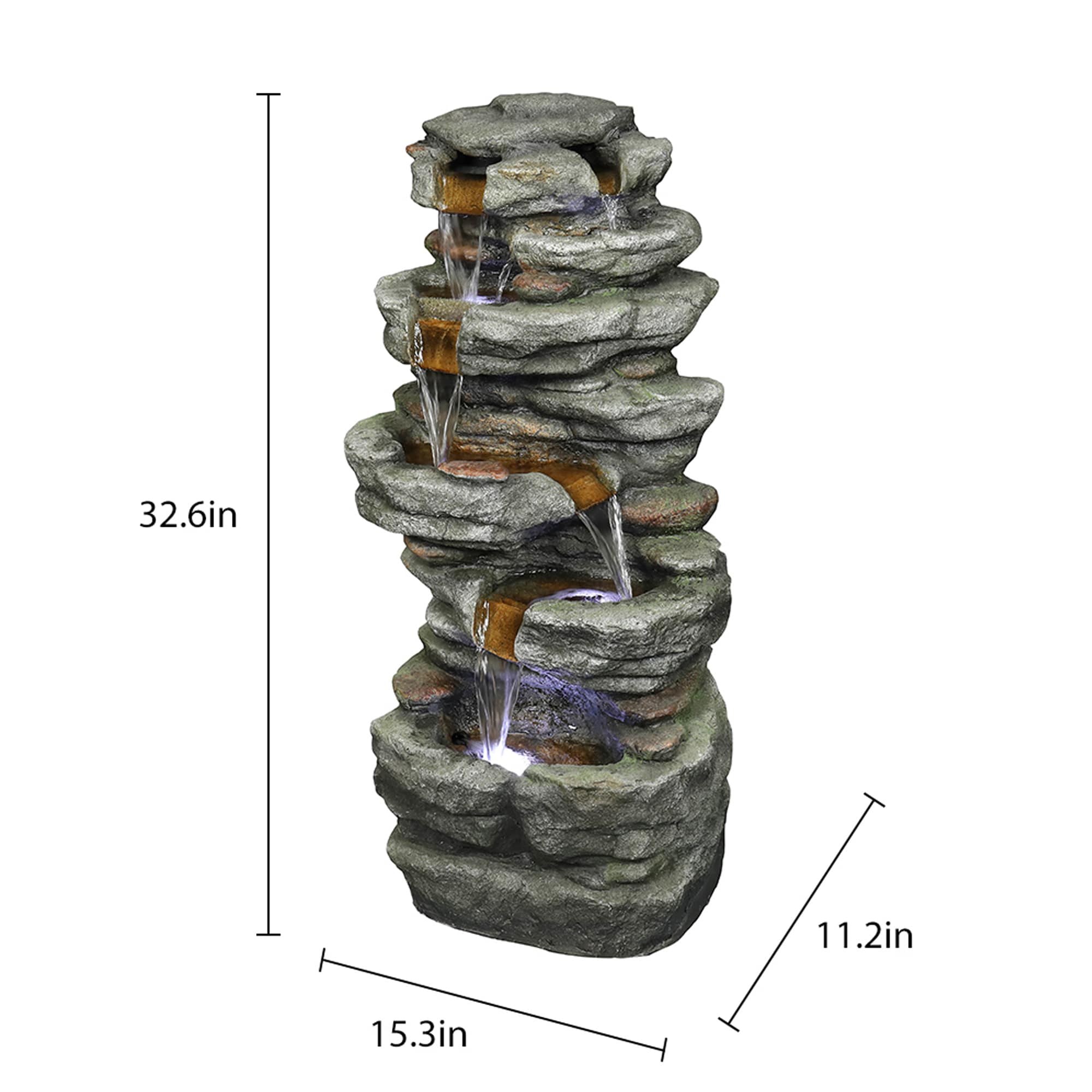 Watnature 32.6-in H Resin Rock Waterfall Outdoor Fountain Pump Included ...