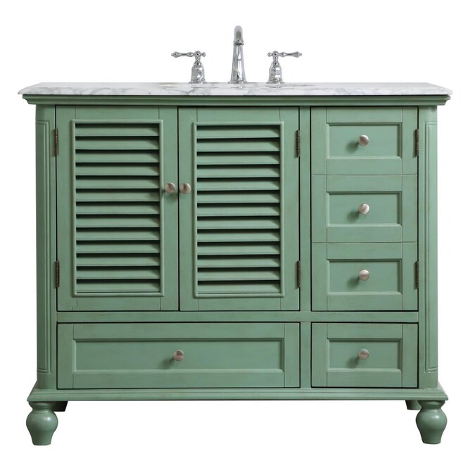 Elegant Decor First Impressions 42 In Green Undermount Single Sink Bathroom Vanity With Carrara White Marble Top The Vanities Tops Department At Com - Green Bathroom Sink Vanities