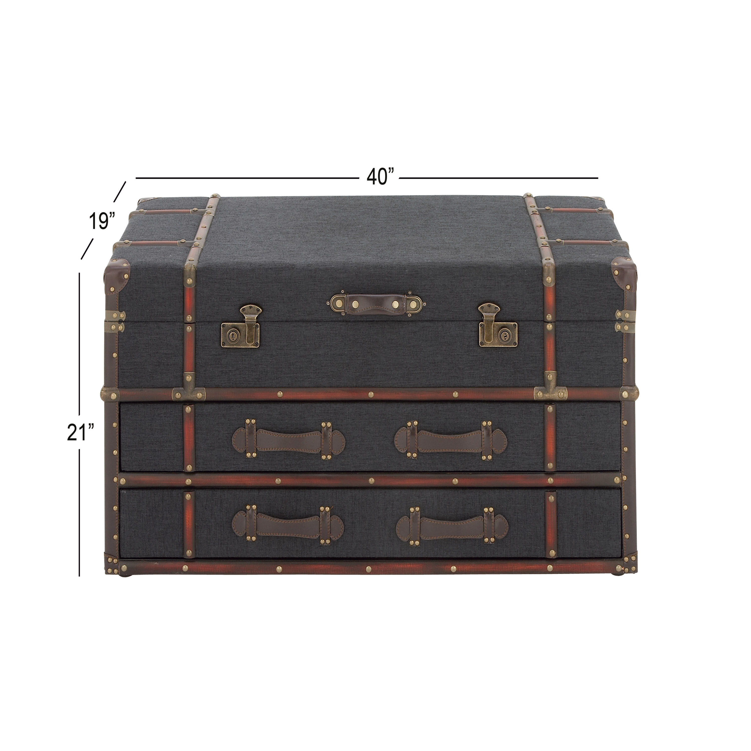Dark Blue Linen Upholstered Trunk Coffee Table with Storage