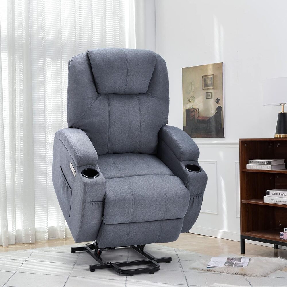 AECOJOY 13037BU-LS01 Blue Upholstered Powered Reclining Recliner with Lift Assistance
