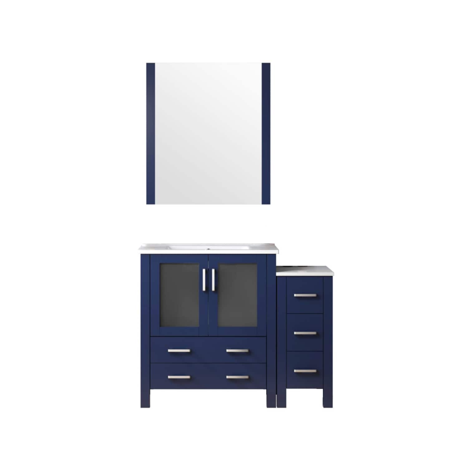 Lexora LV341842SEESM28 Volez 42-in Navy Blue Single Sink Bathroom Vanity with White Ceramic Top (Mirror Included)