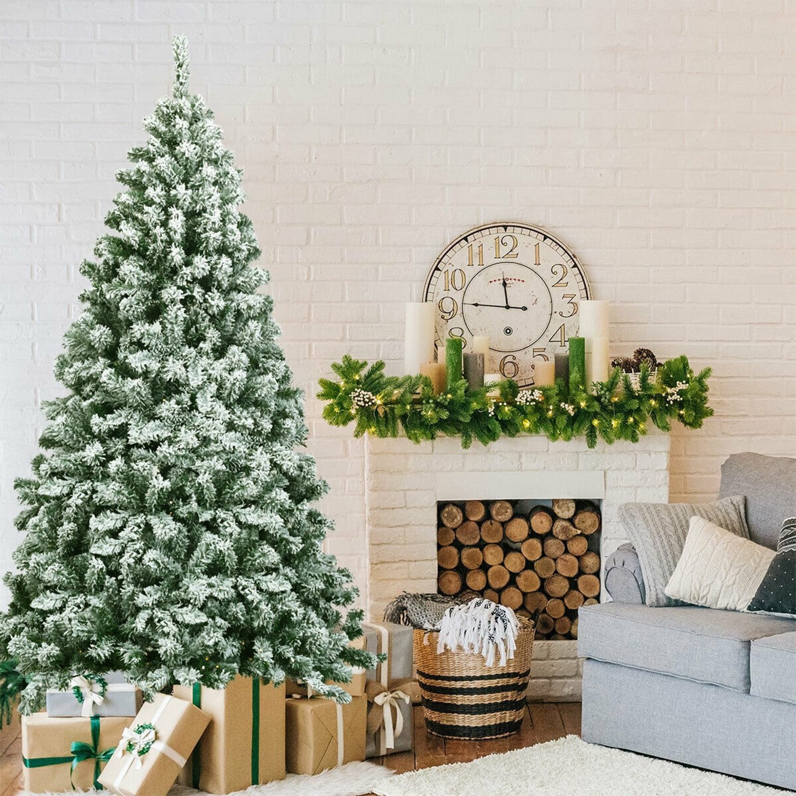 6FT Snow Flocked Pine Artificial Christmas Tree with Metal Stand
