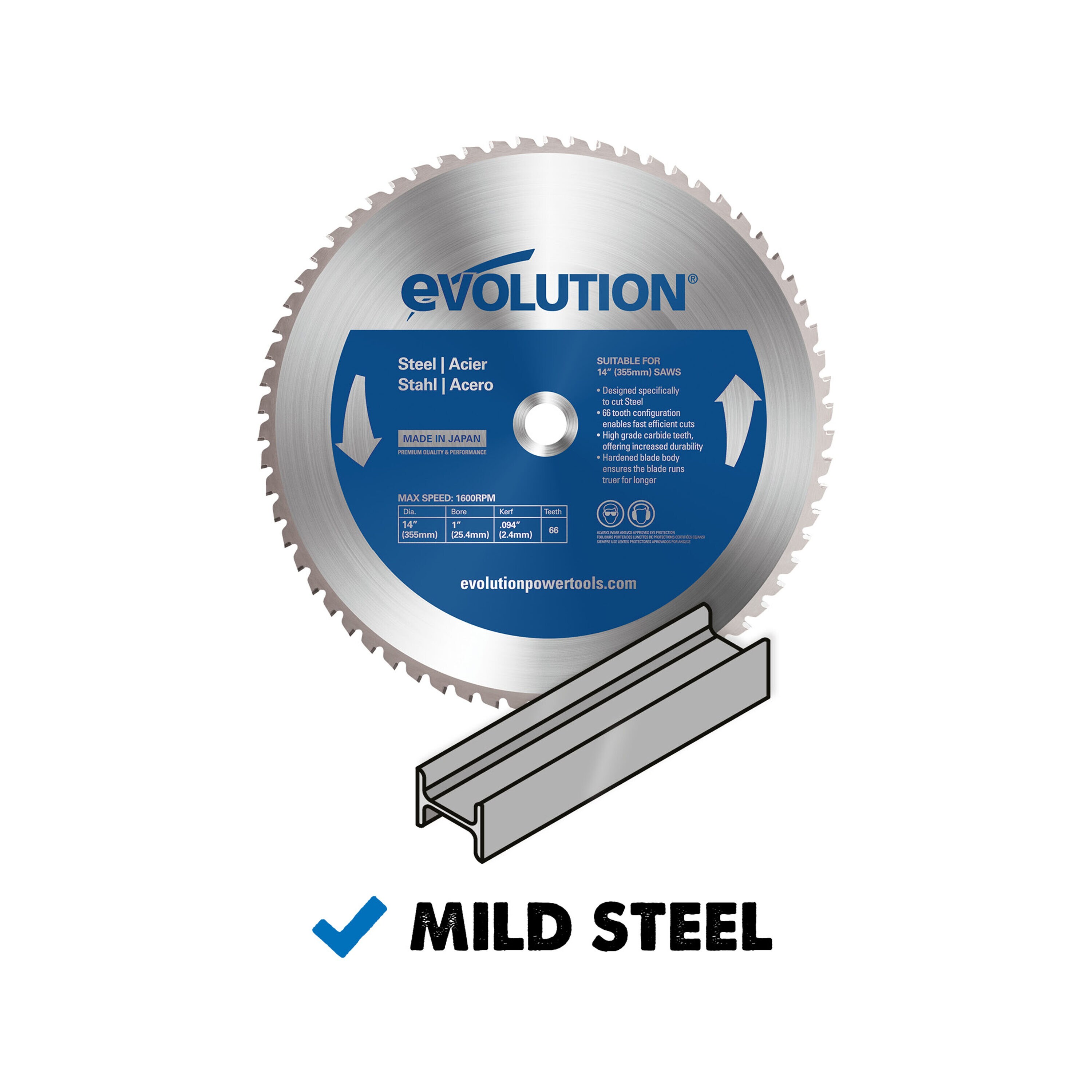 Evolution 14-in 66-Tooth Tungsten Carbide-tipped Steel Chop Saw Blade in  the Circular Saw Blades department at