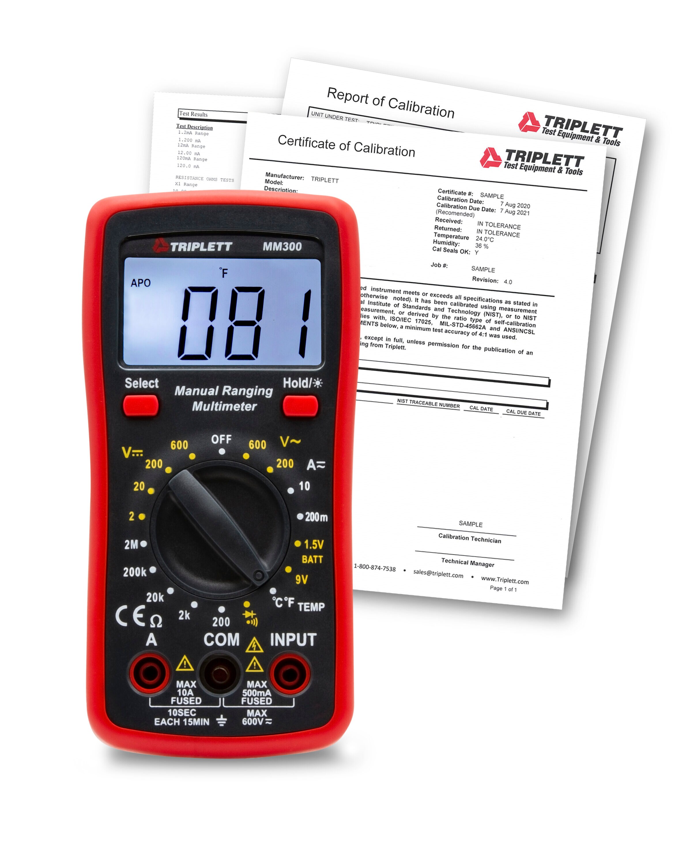 TRIPLETT MM300-NIST LCD Display Multimeter 600v -Volt