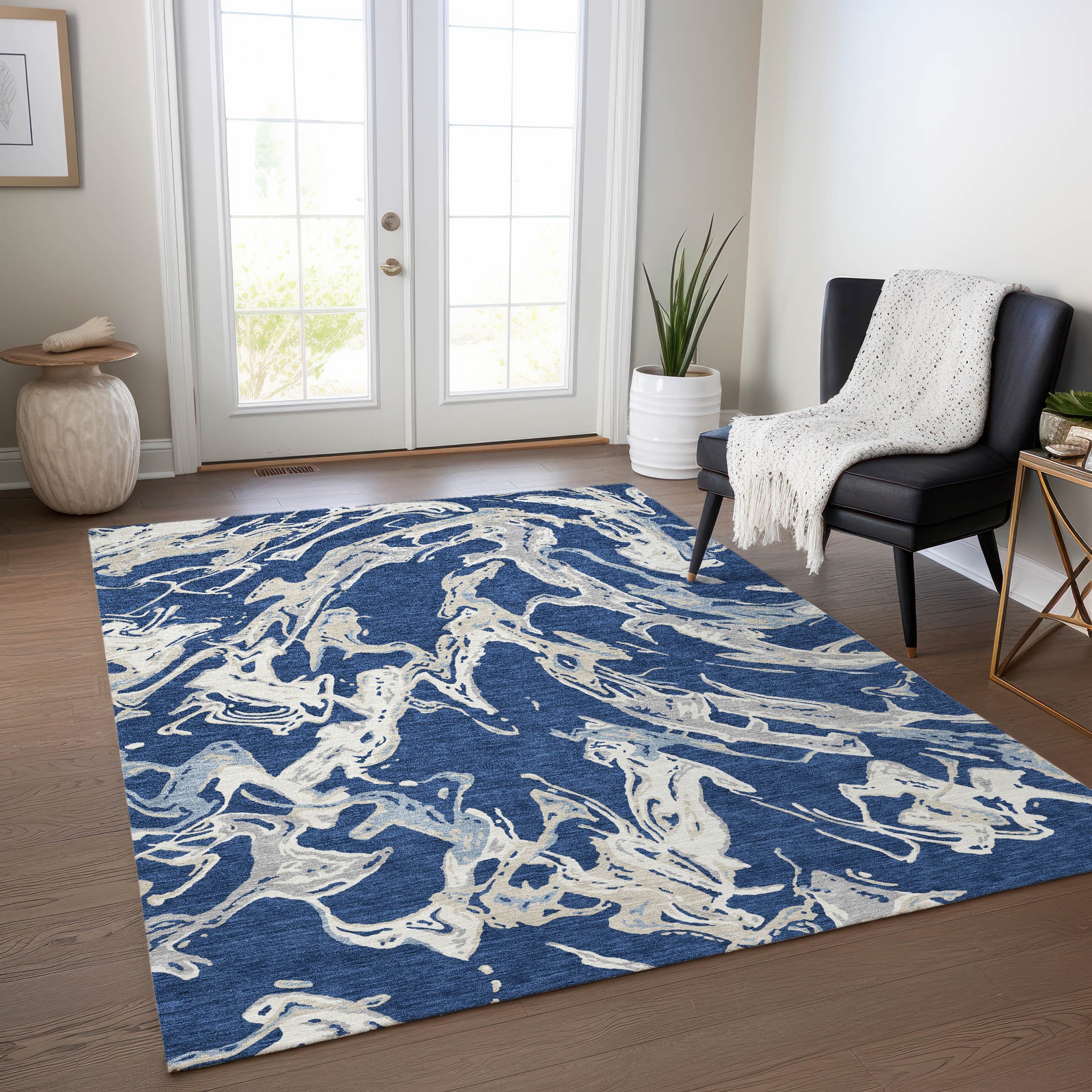 Addison Rugs ACN1035NA10X14 Chantille ACN1035NA 10 x 14 (ft) Polyester Navy Rectangular Indoor/Outdoor Geometric Machine washable Area rug