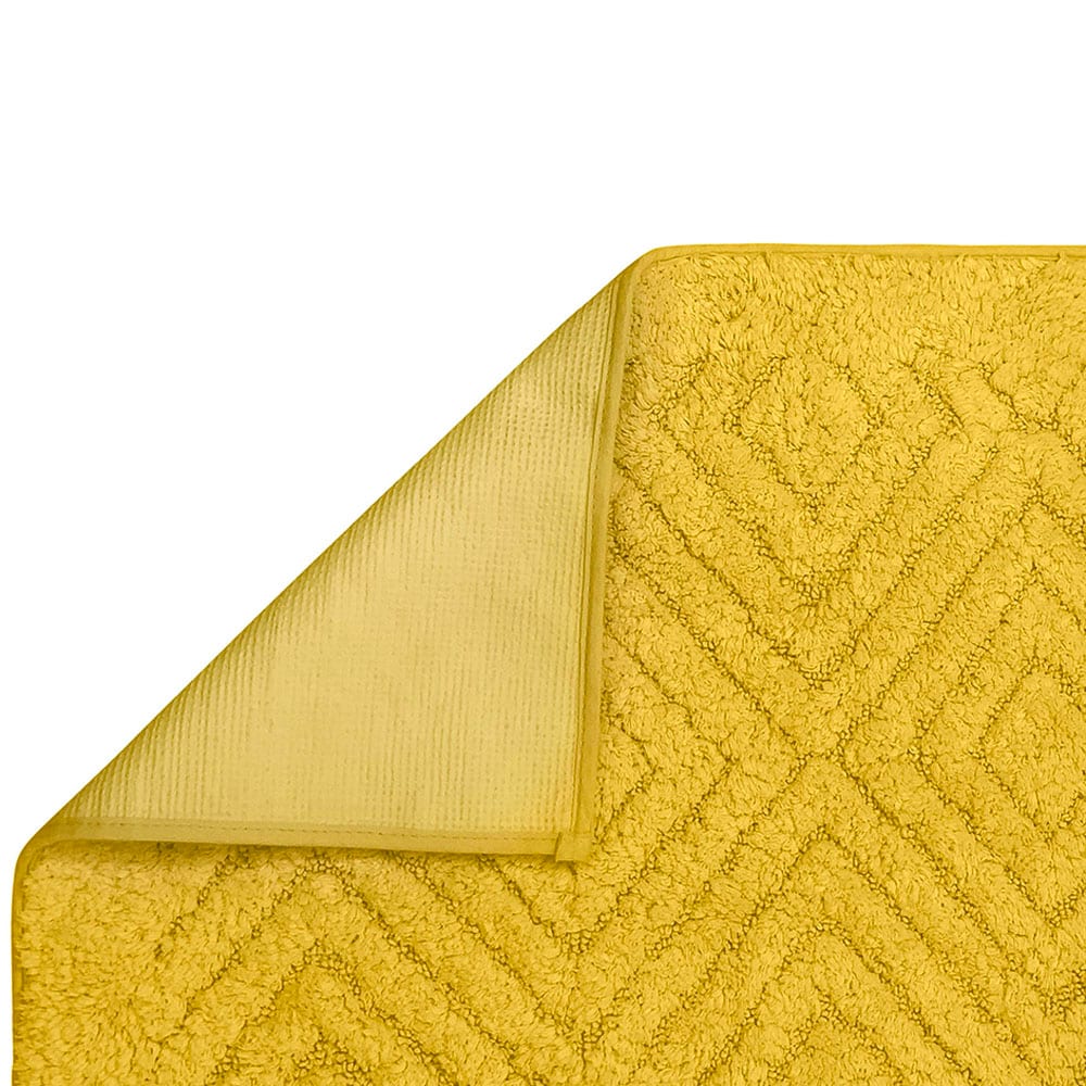 Yellow Diamond Pattern Cotton Bath Rug Set with Non-Slip Backing
