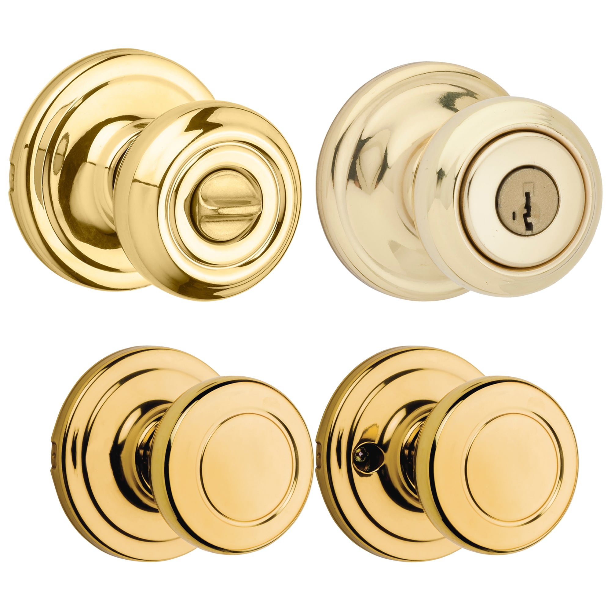 Kwikset Signatures Cameron Polished Brass Interior Bed/Bath Privacy Door  Knob with Antimicrobial Technology in the Door Knobs department at