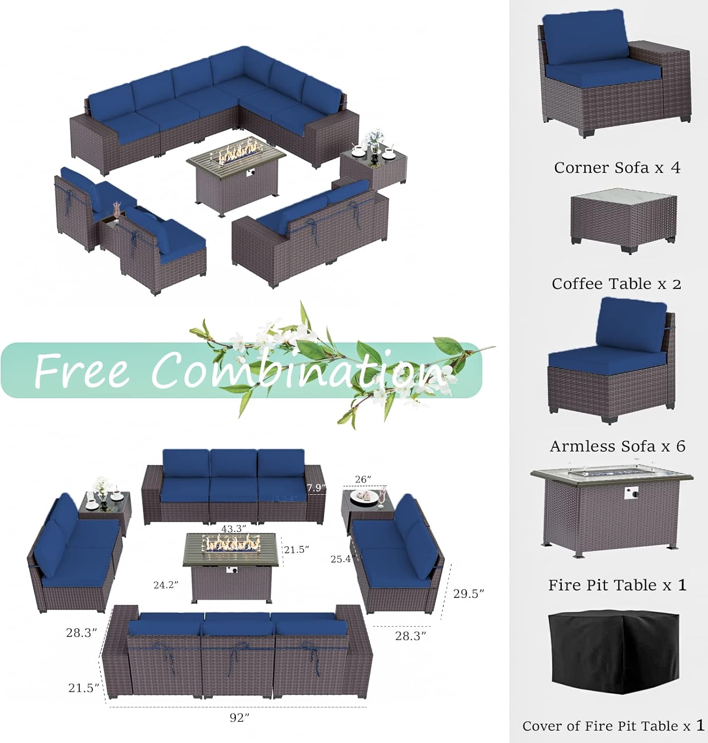 ALAULM LS-12PCS+FP-NAVY Patio-Conversation-Sets - View #6