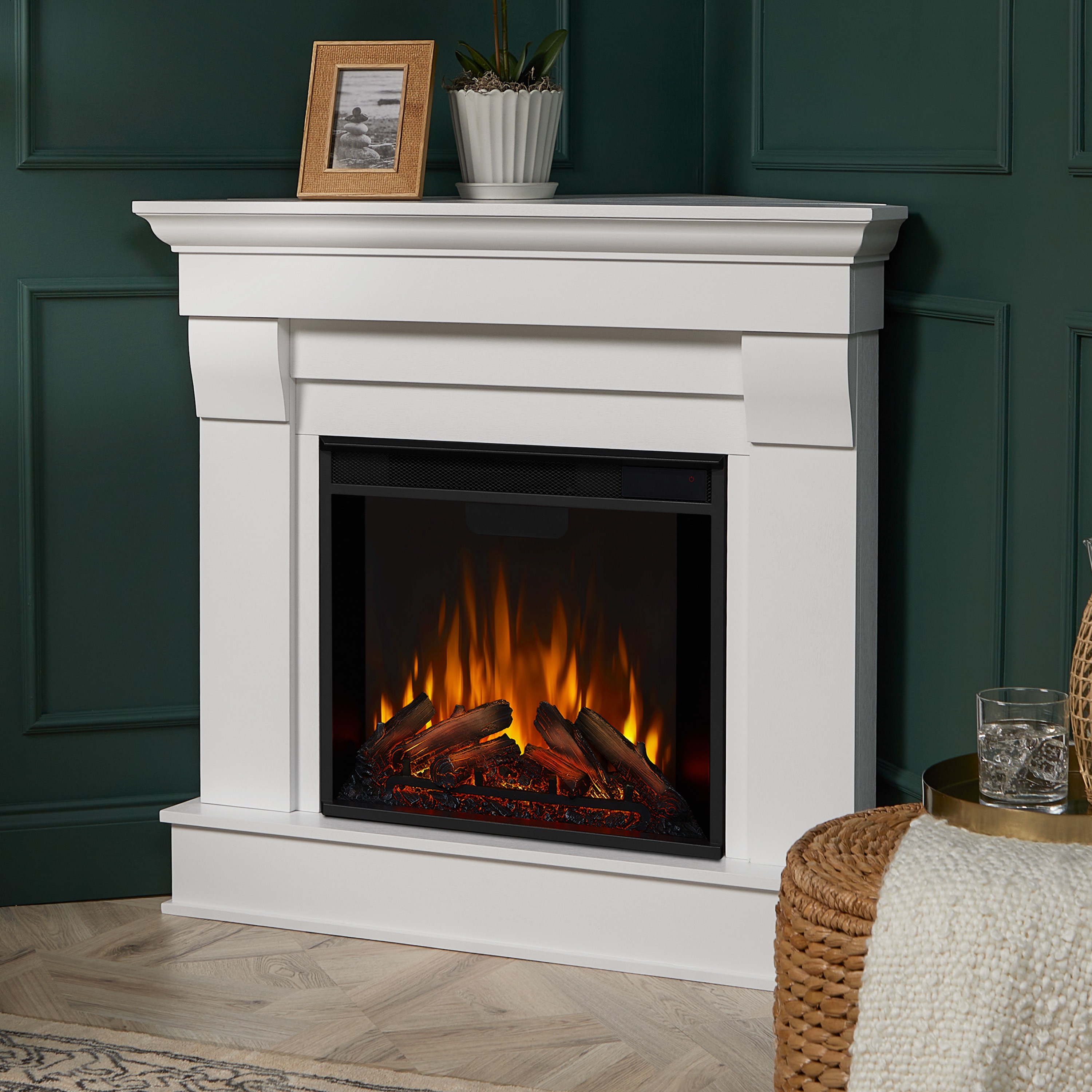 Chateau 41" White Electric Fireplace with Classic Mantel